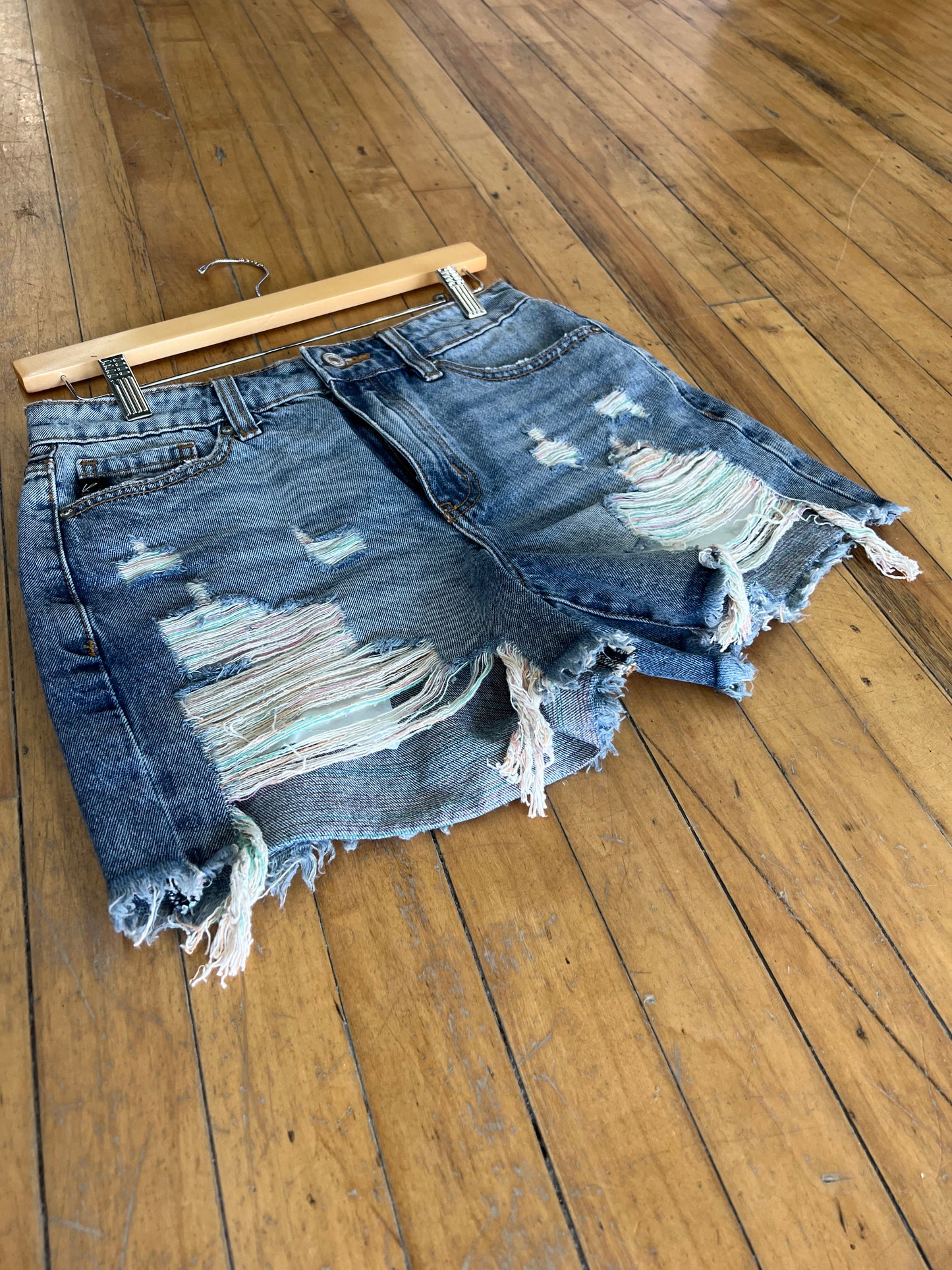 Rainbow Thread Jean Shorts