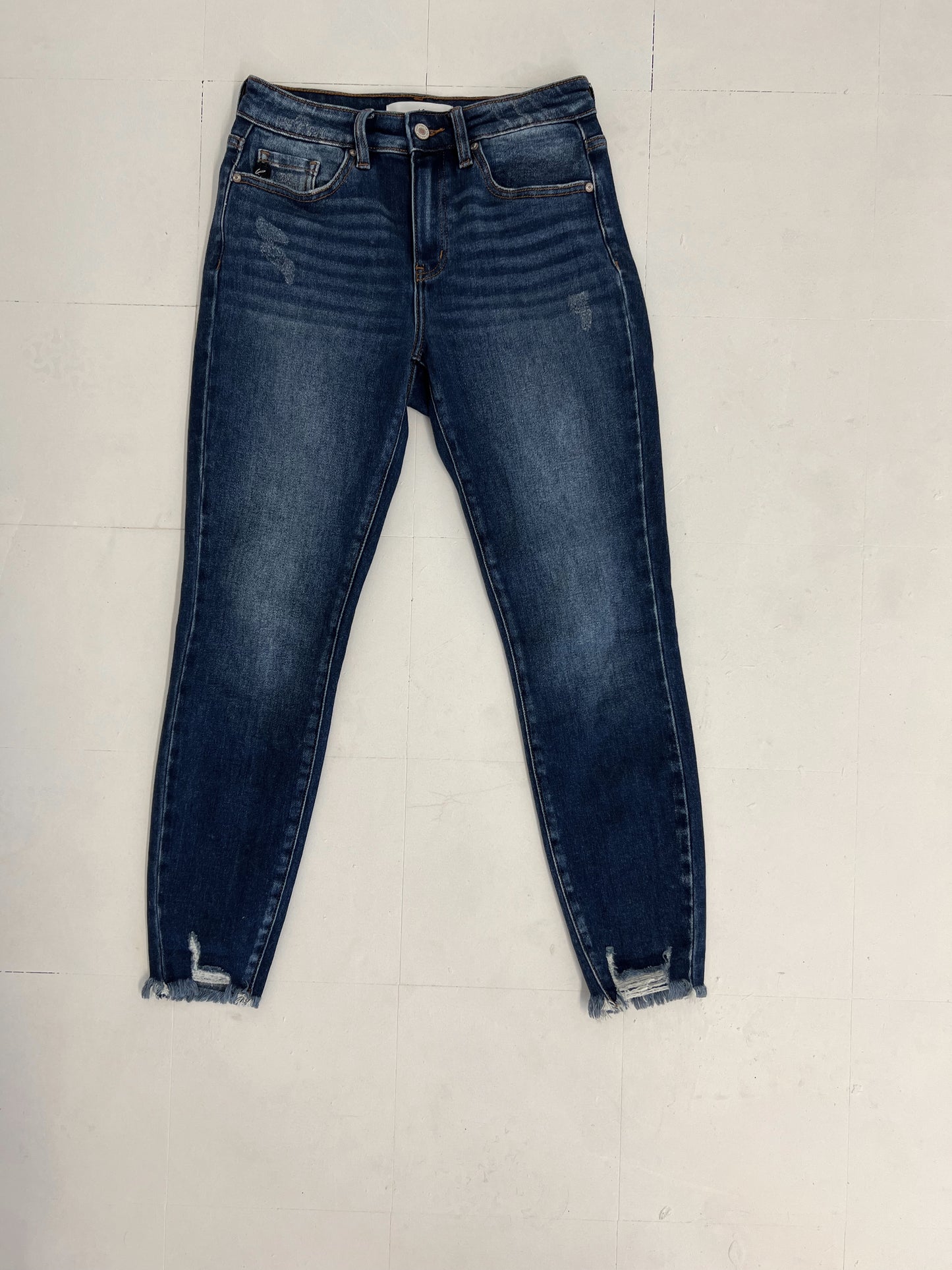High Rise Raw Hem Ankle Skinny