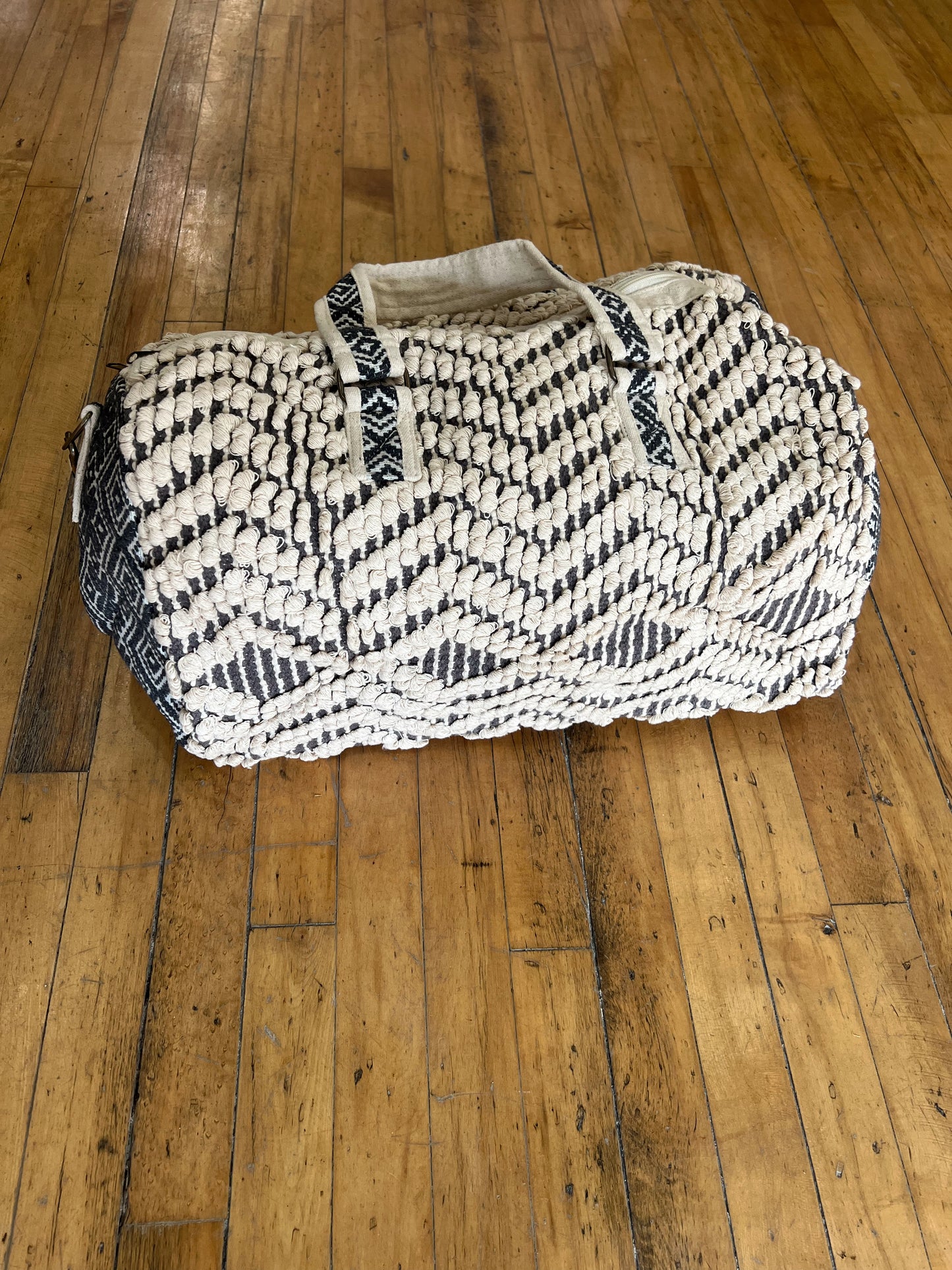Gray and Cream Woven Duffel