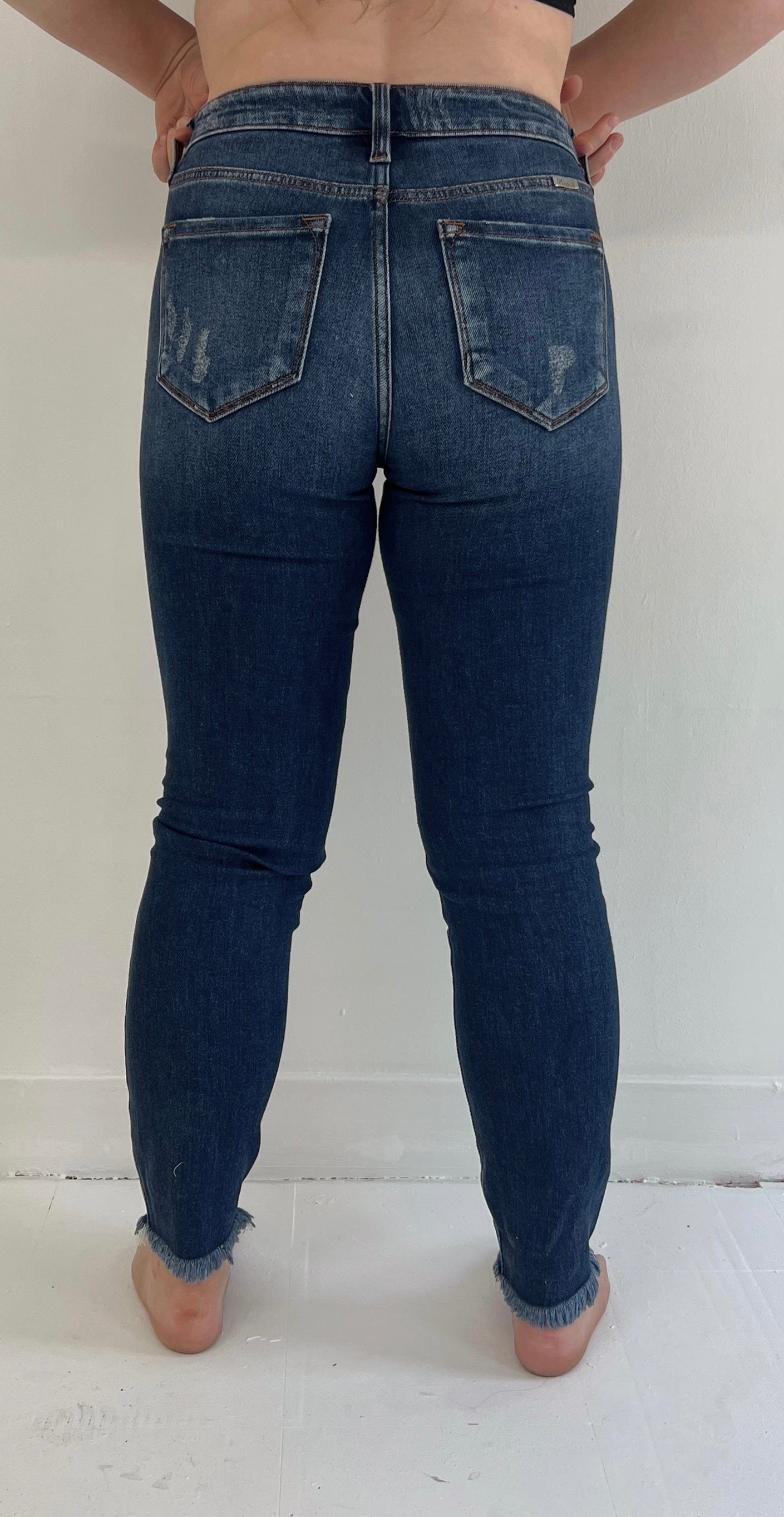 High Rise Raw Hem Ankle Skinny