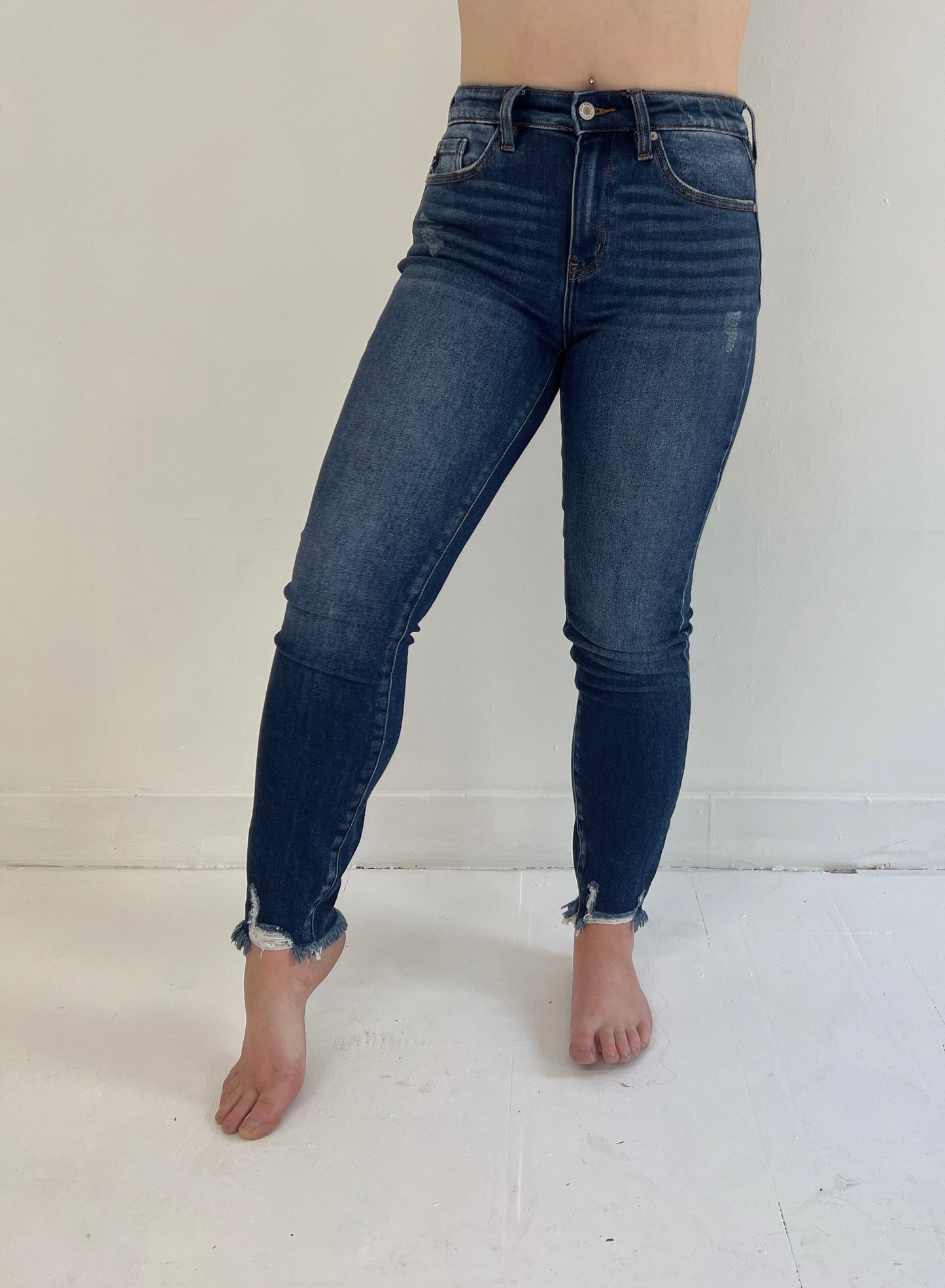 High Rise Raw Hem Ankle Skinny