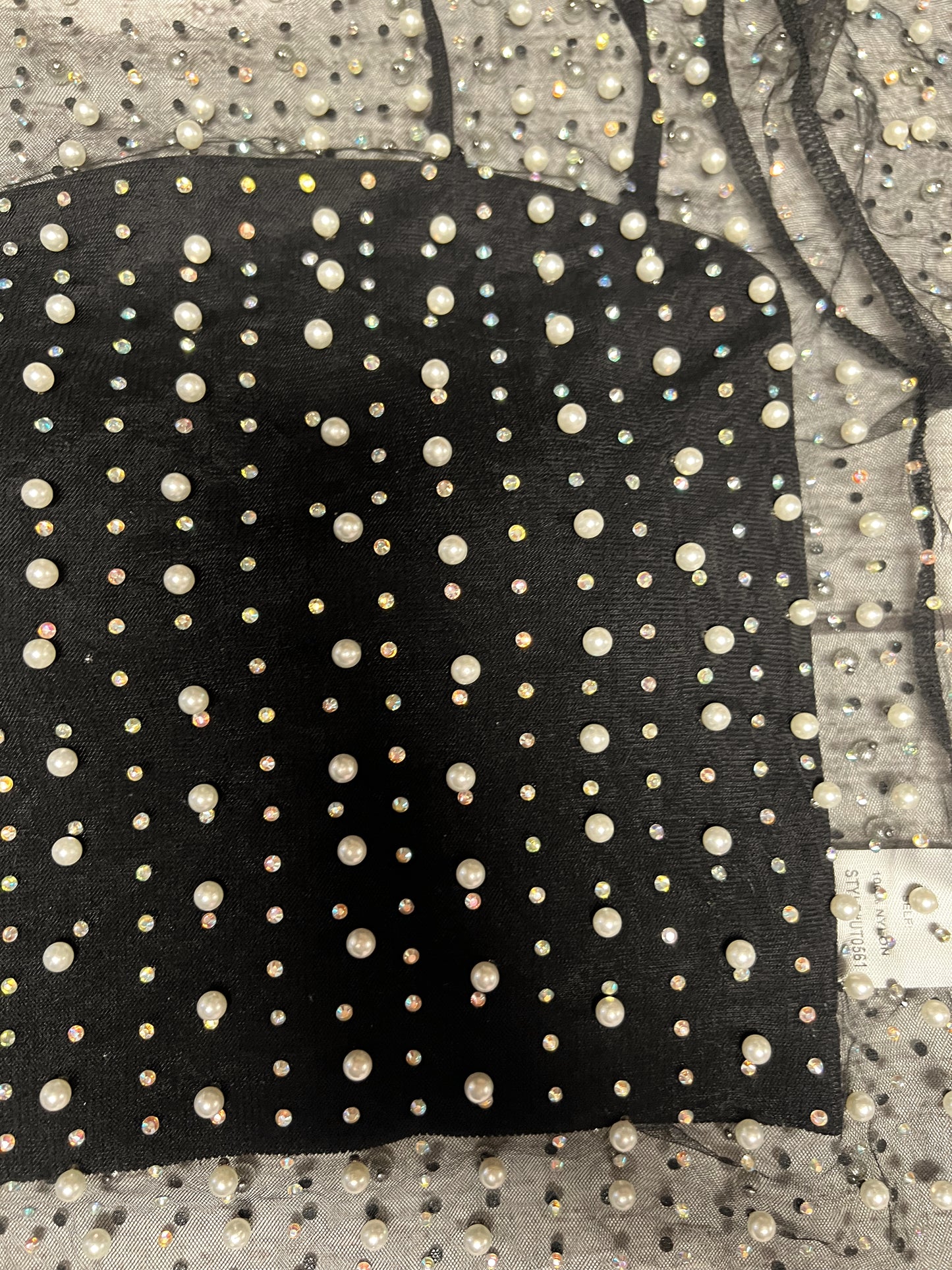Pearl and Rhinestone Mesh Top