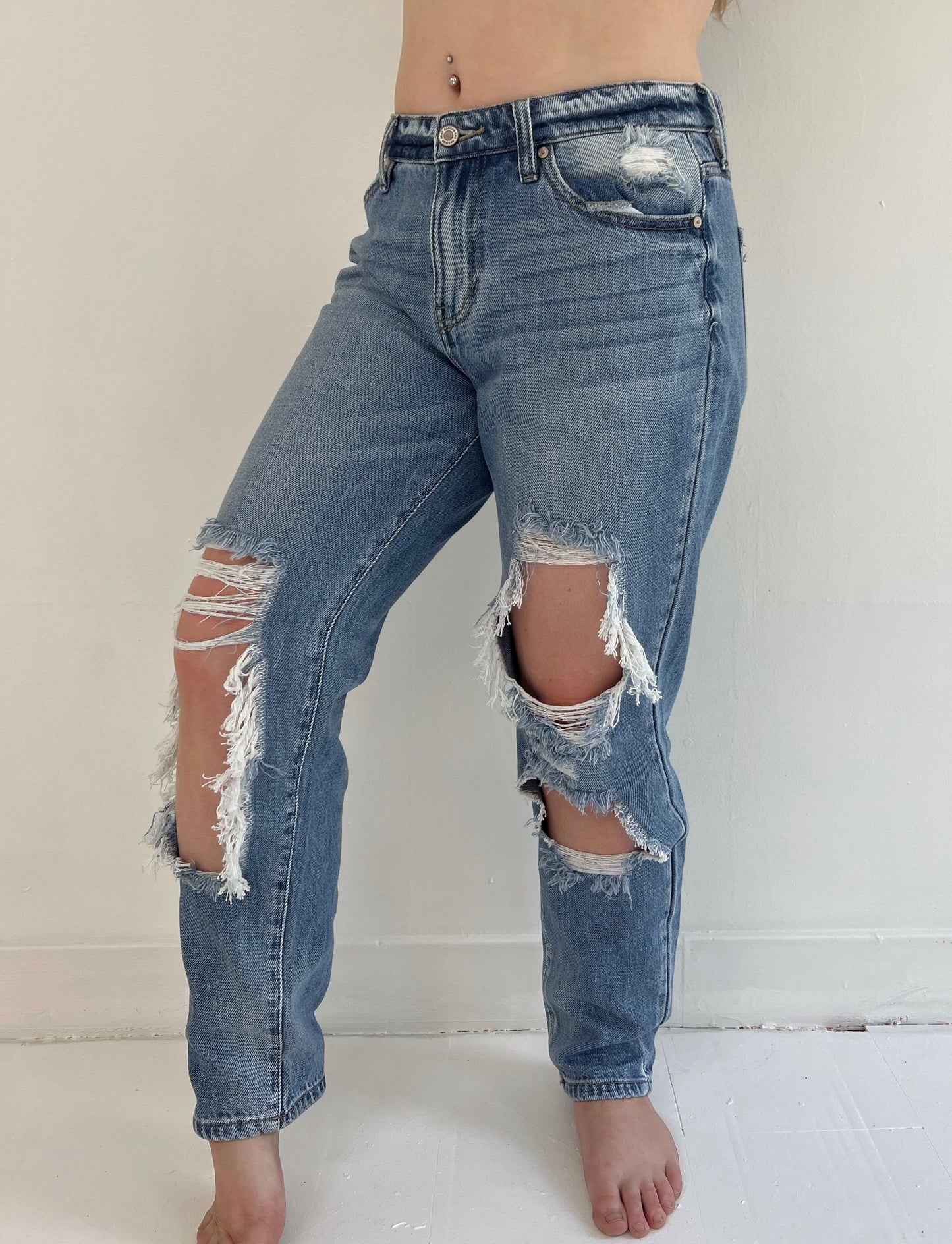 High Rise Distressed Boyfriend Jeans