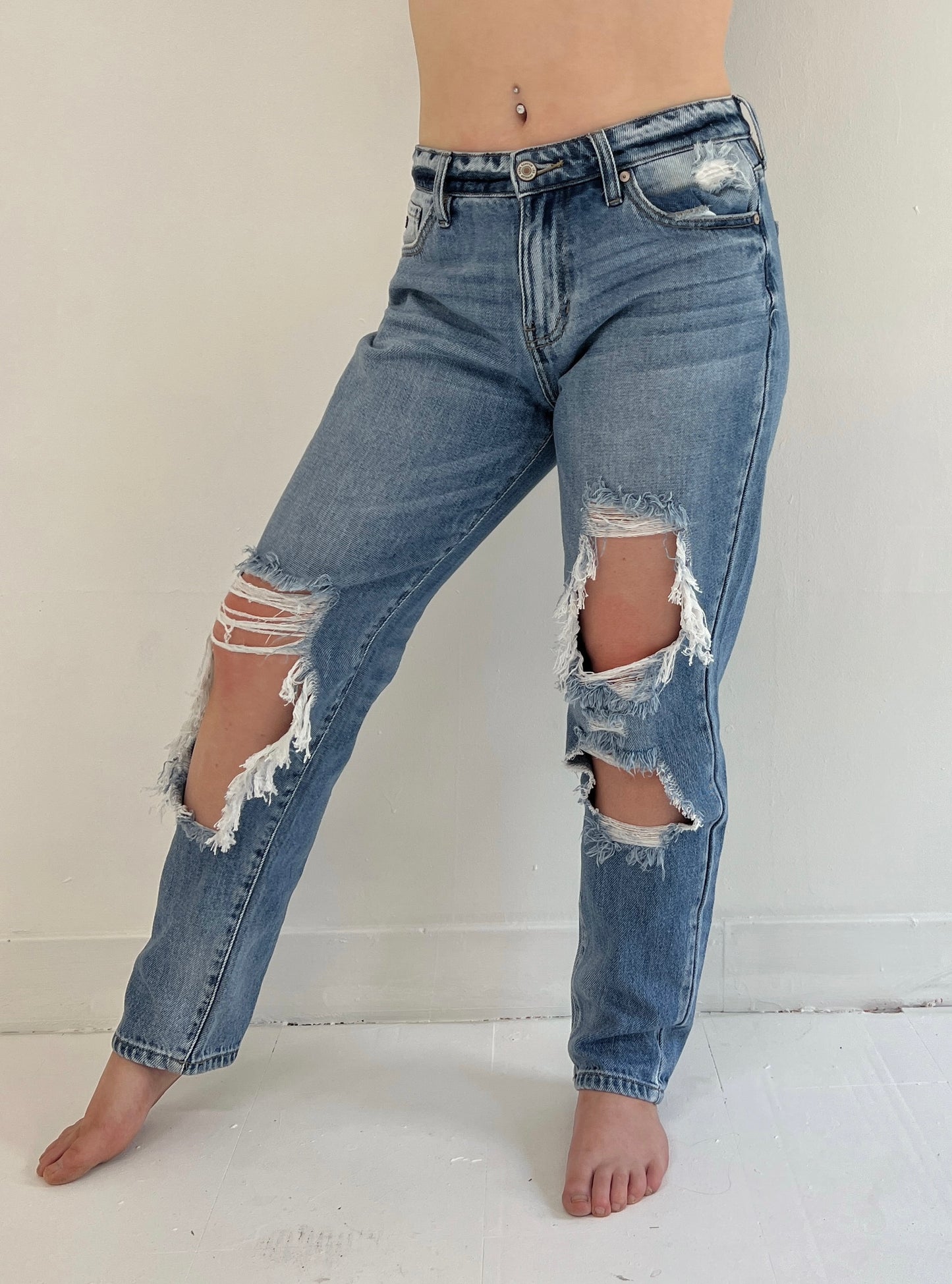 High Rise Distressed Boyfriend Jeans