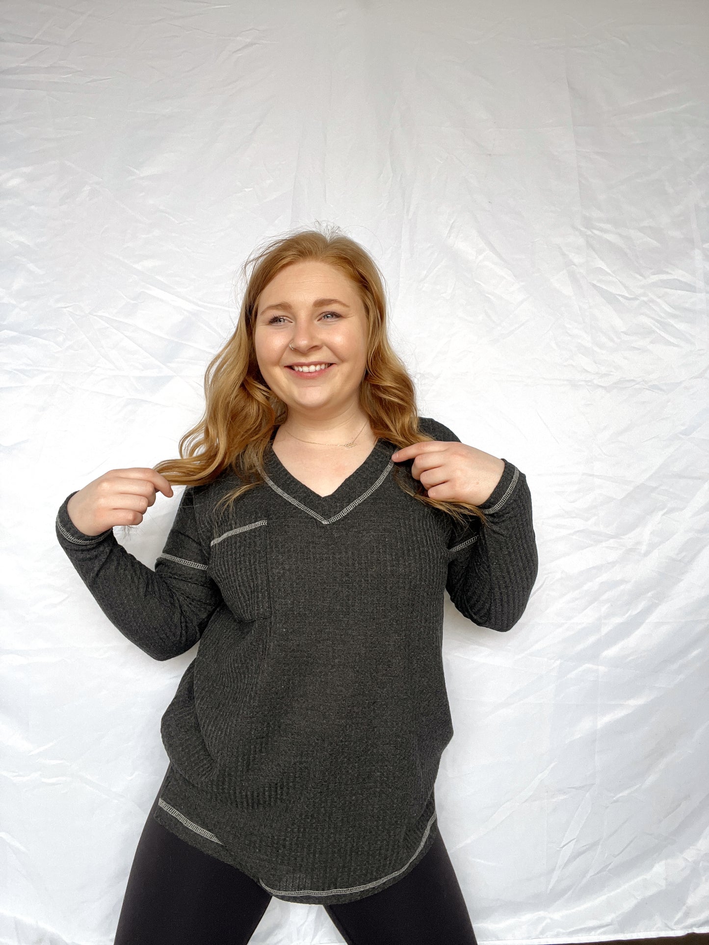 Spring Breeze V-Neck Long Sleeve Top