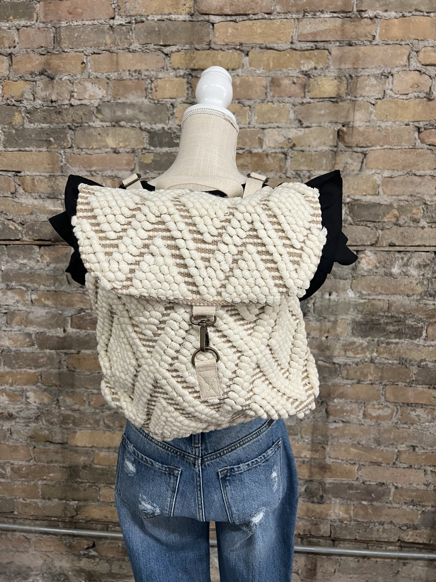 Cream Woven Backpack