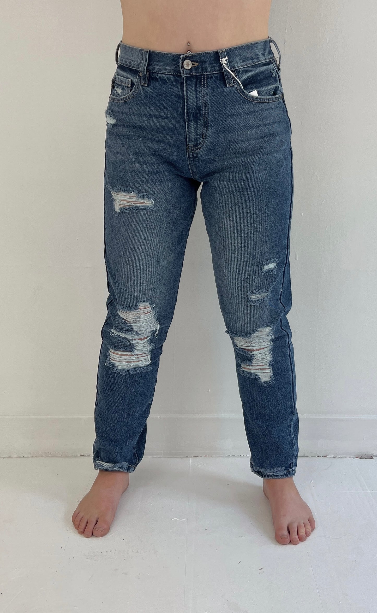High Rise Distressed Mom Jean