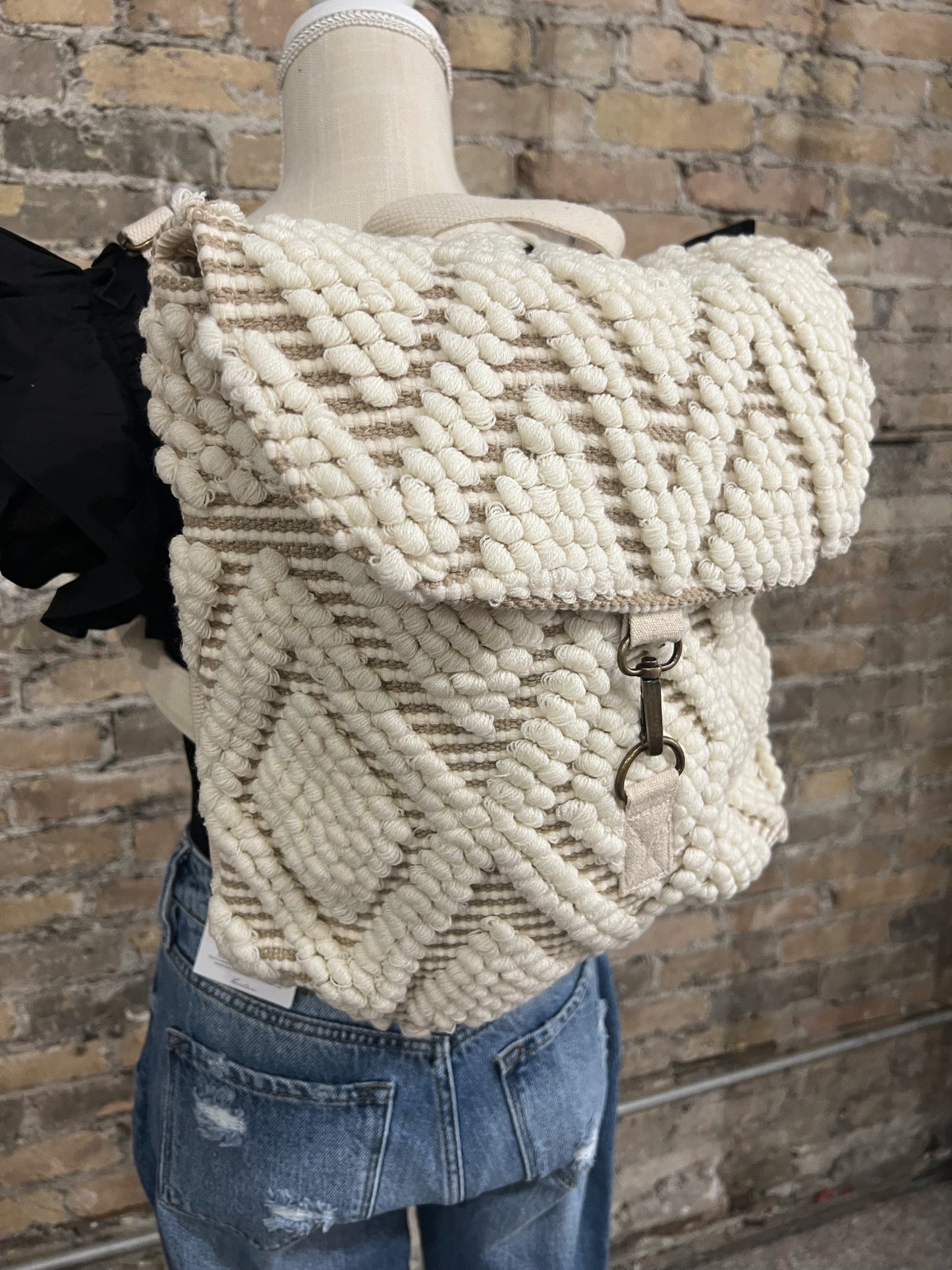 Cream Woven Backpack