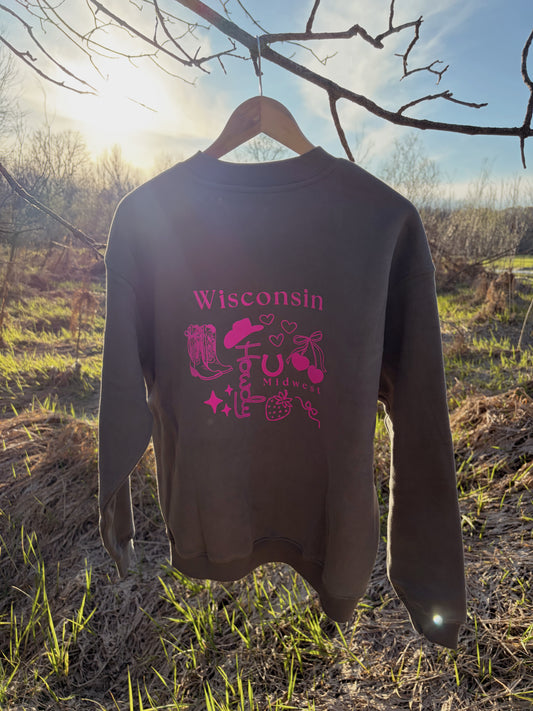 Pink Western WI Crewneck