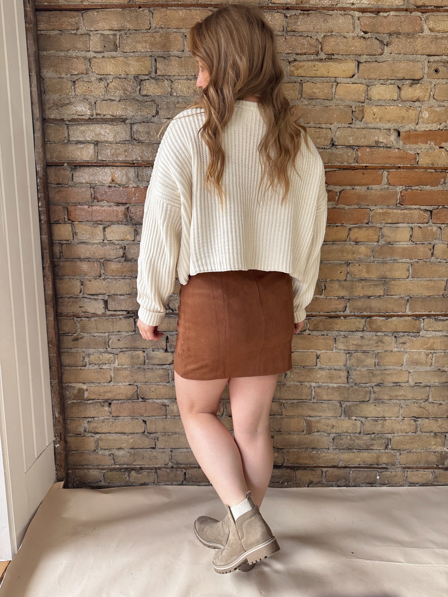 Cropped Knit Sweater - Cream