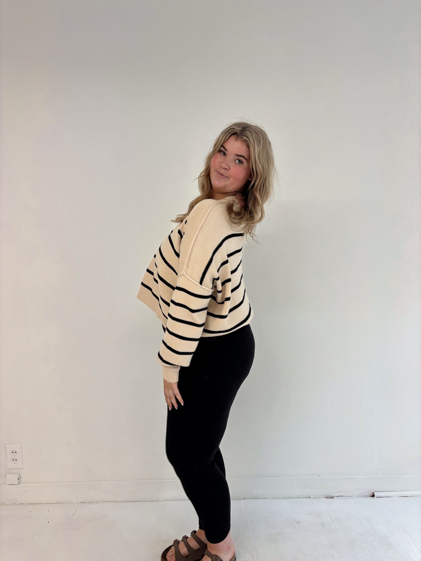 Black Stripe Crop Sweater