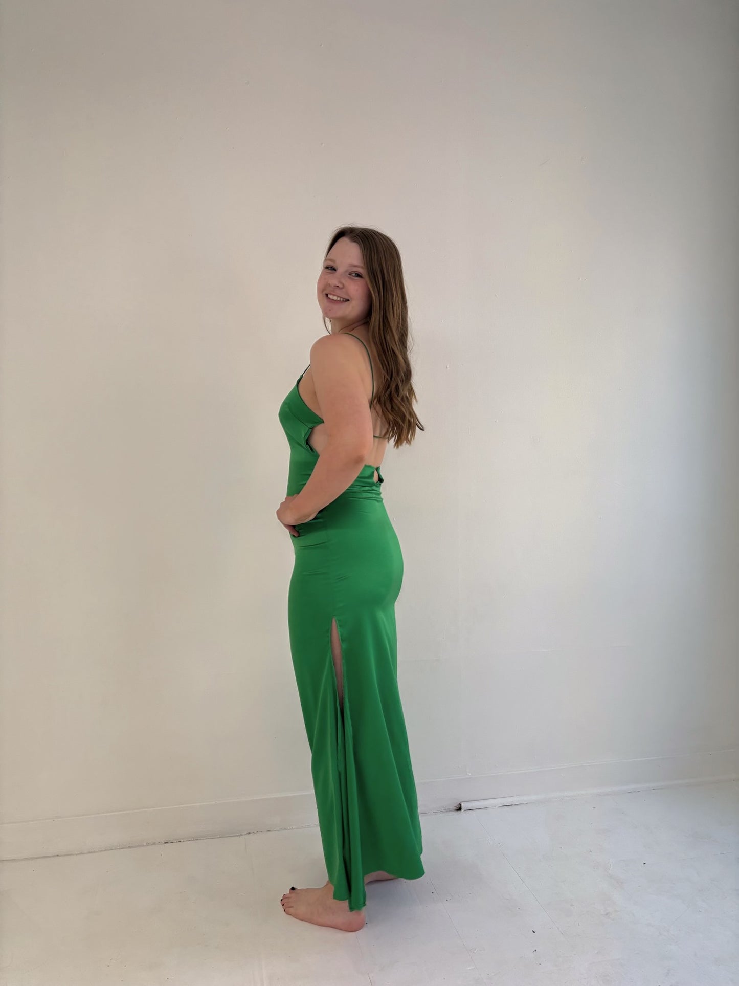 Green Slip Maxi Dress