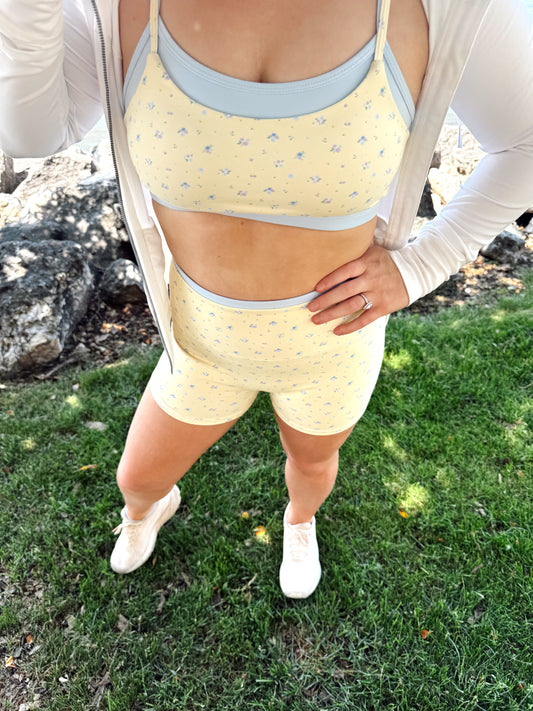Lemon Bloom Biker Shorts