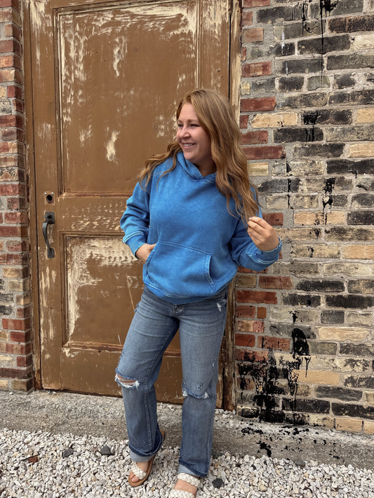 Ocean Blue Acid Wash Hoodie