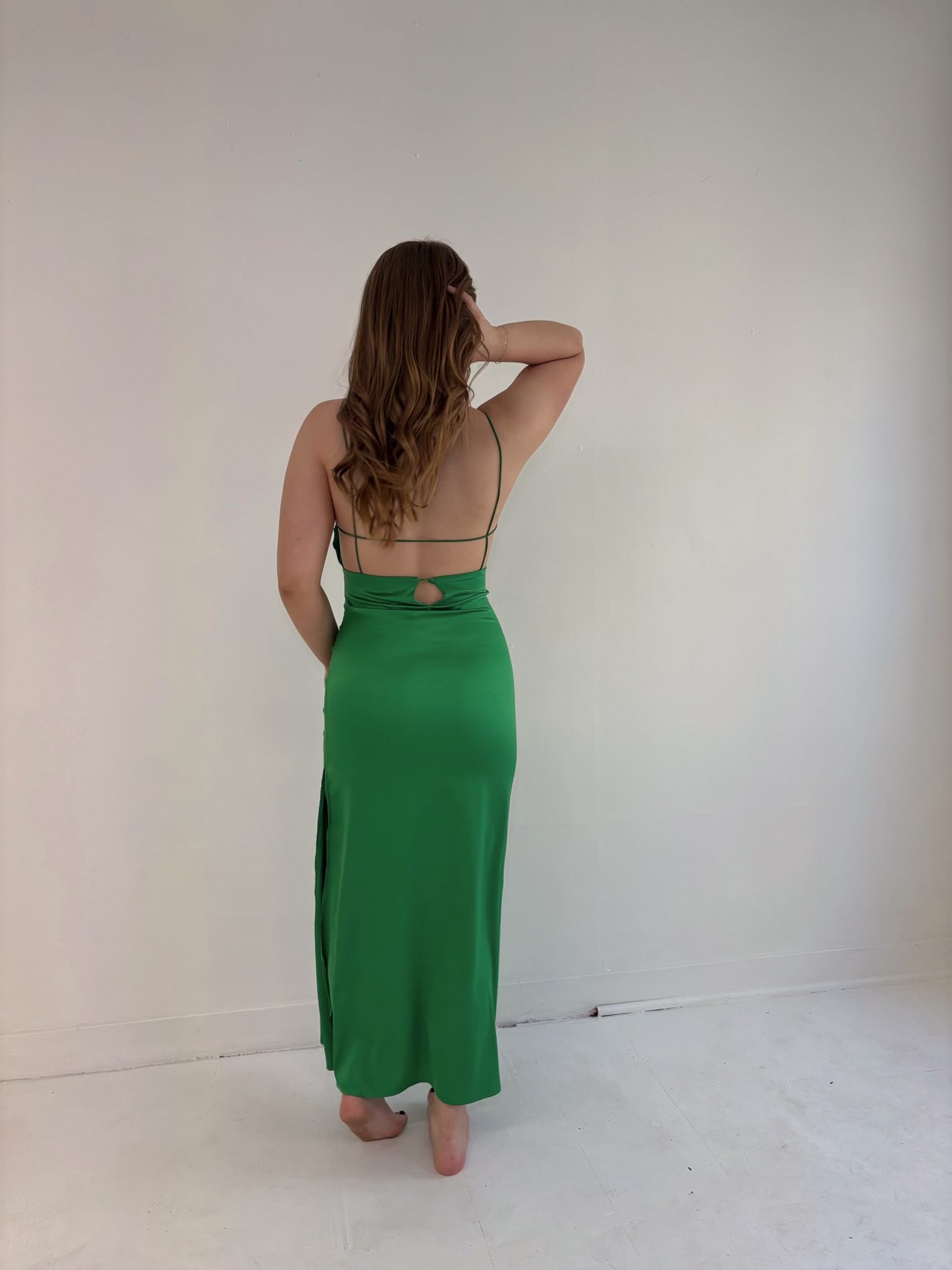 Green Slip Maxi Dress