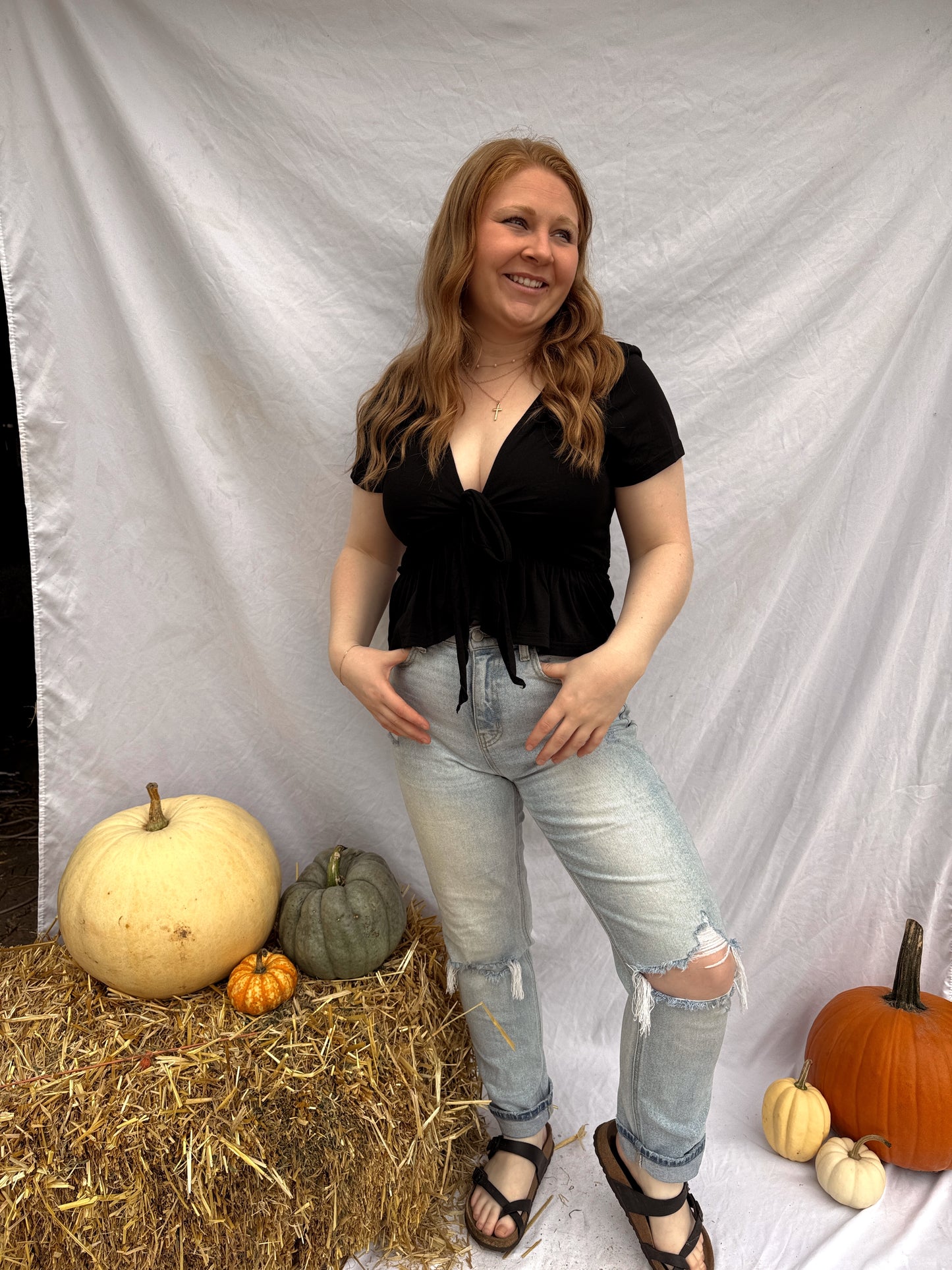 Black Front Tie Top