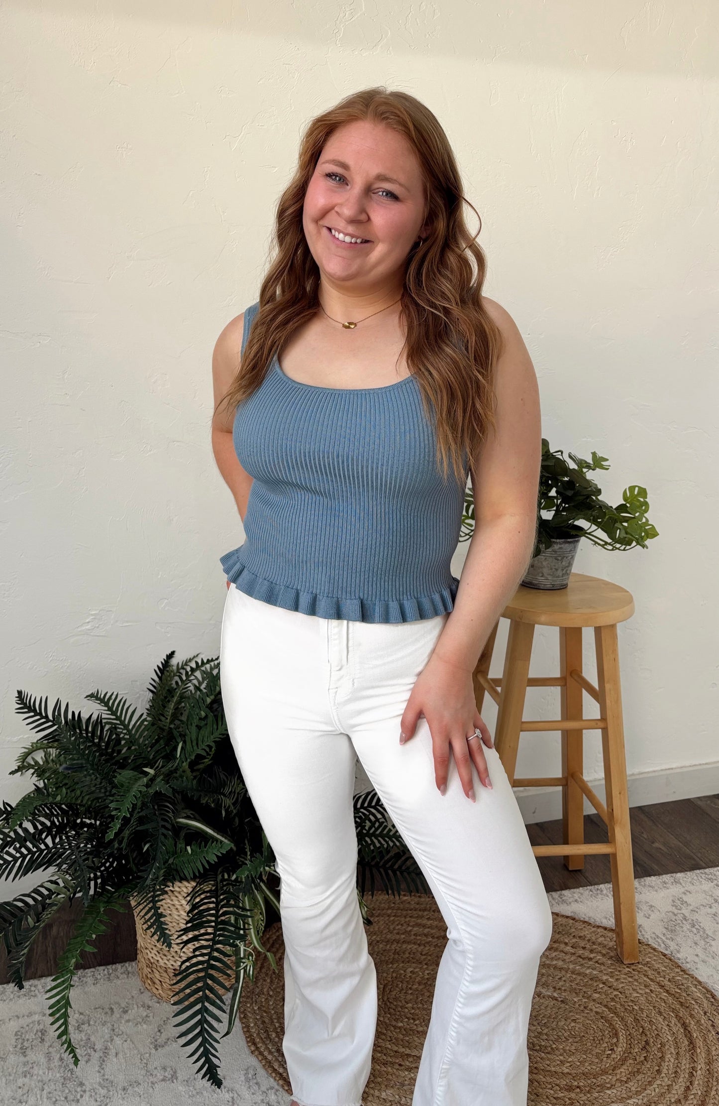 Ribbed Ruffle Tank Top