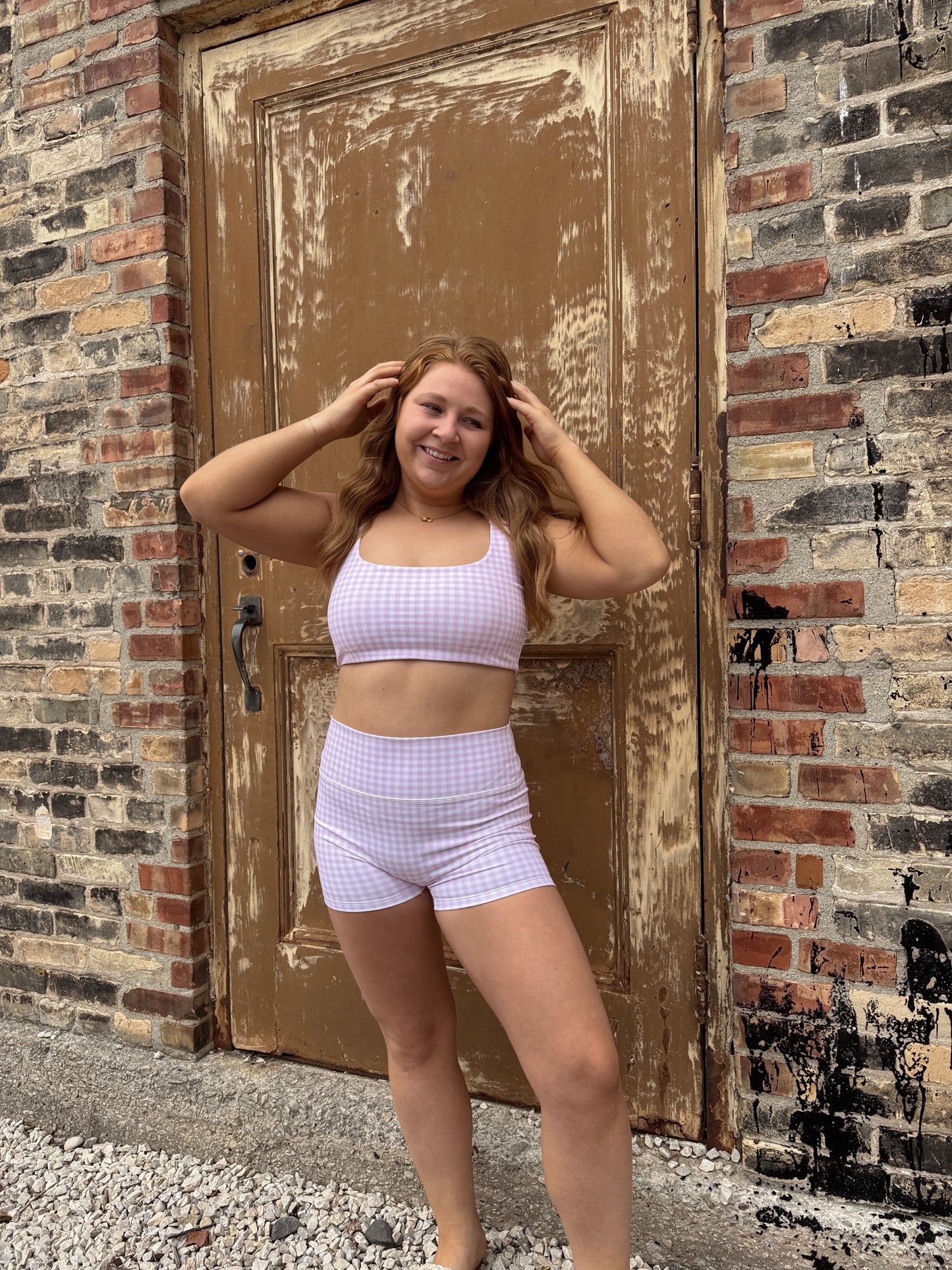 Pink Gingham Sports Bra
