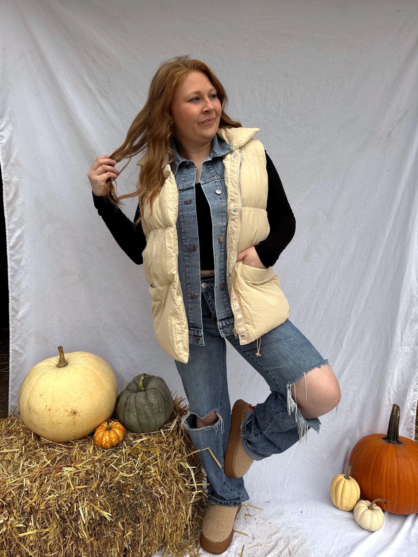 Denim Layered Puffer Vest