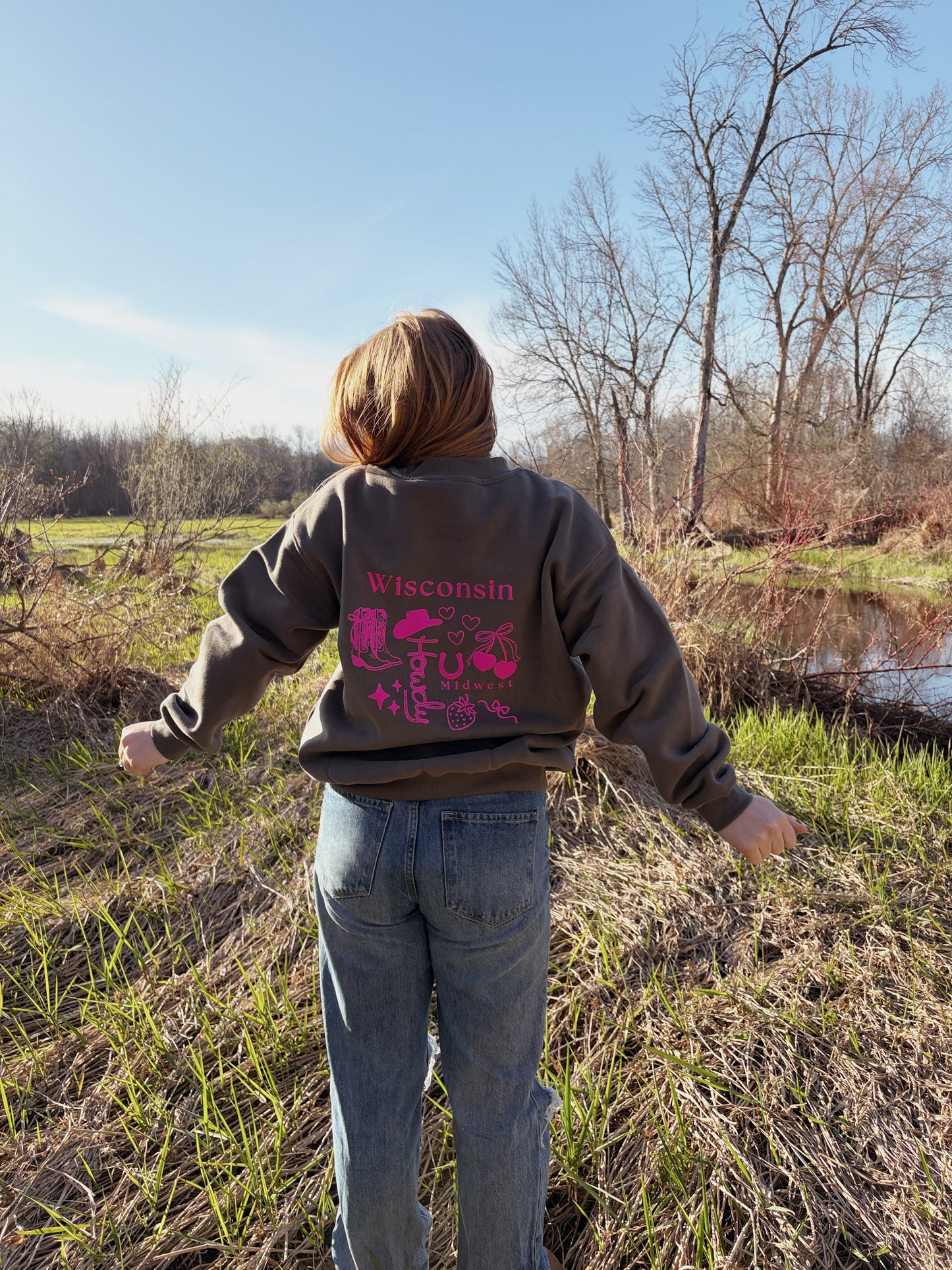 Pink Western WI Crewneck