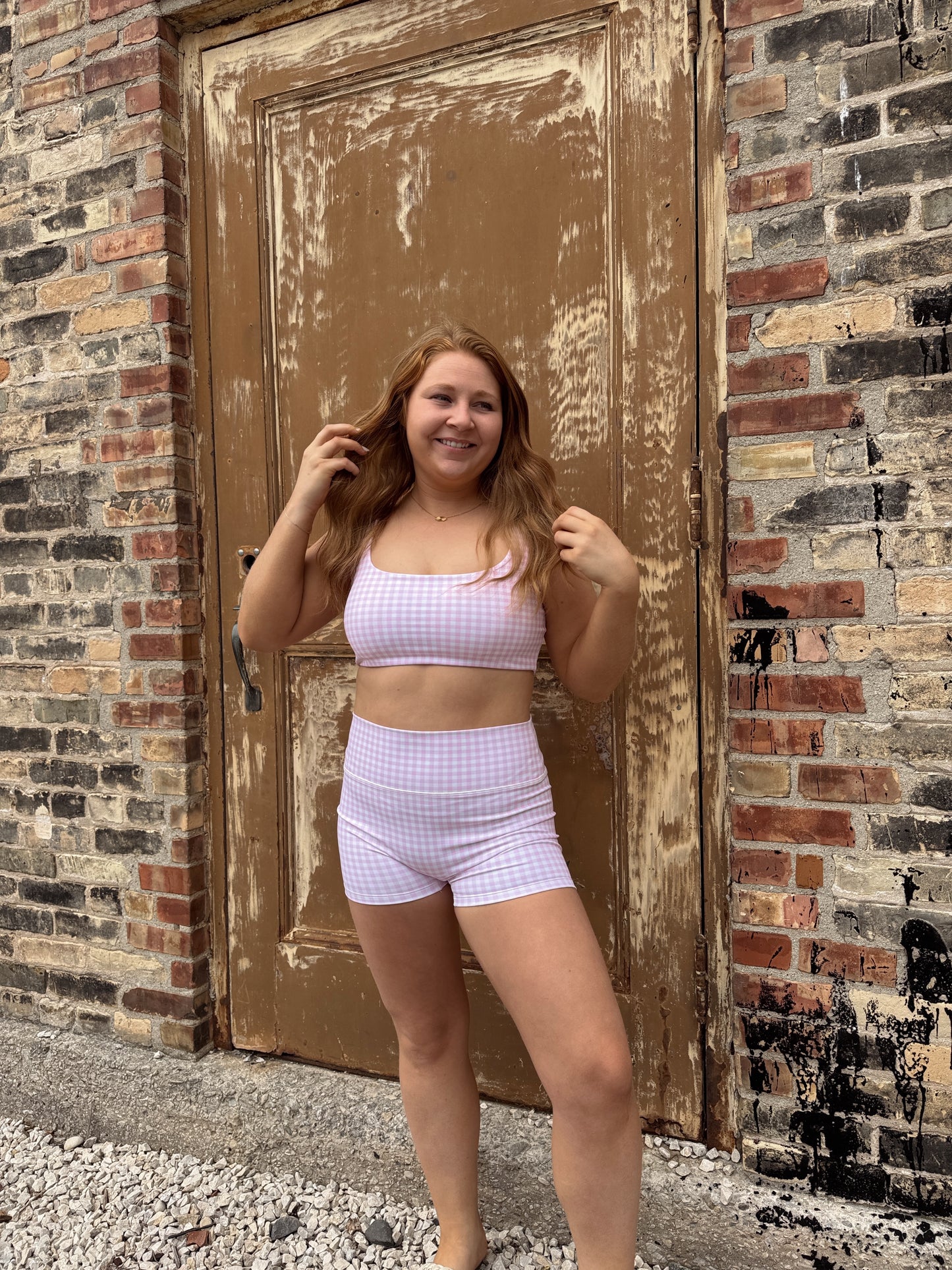 Pink Gingham Sports Bra