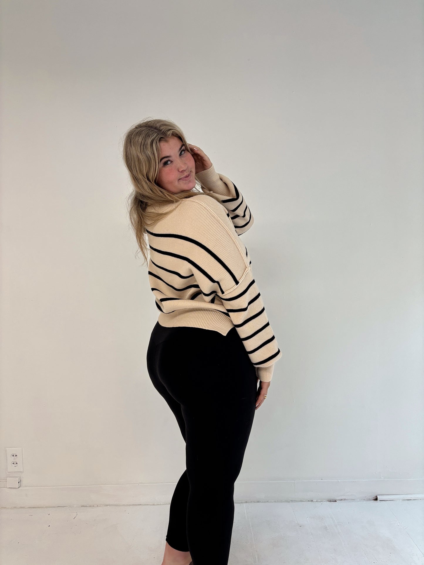 Black Stripe Crop Sweater