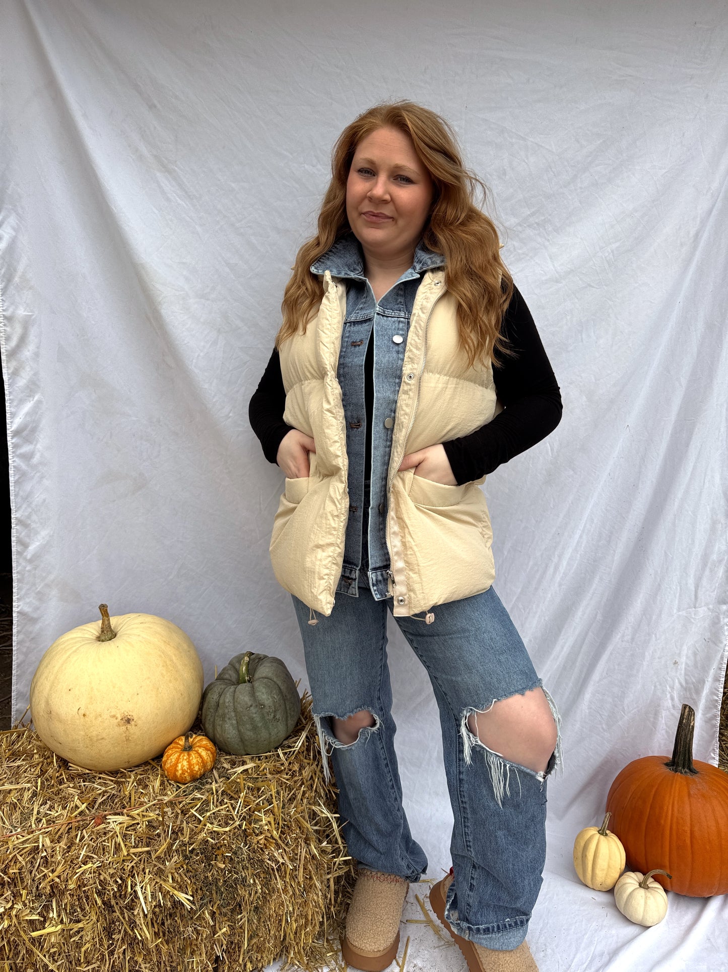 Denim Layered Puffer Vest