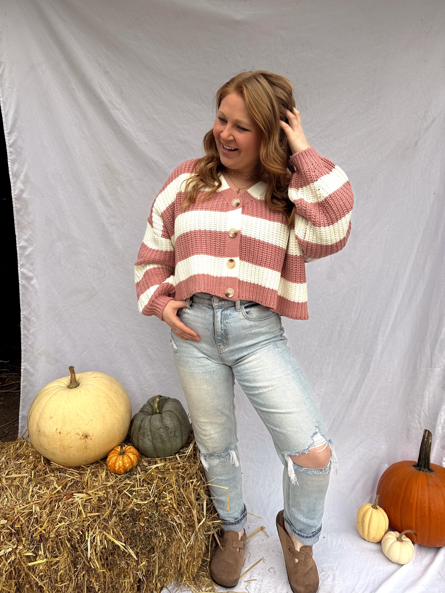 Mauve Striped Cardigan