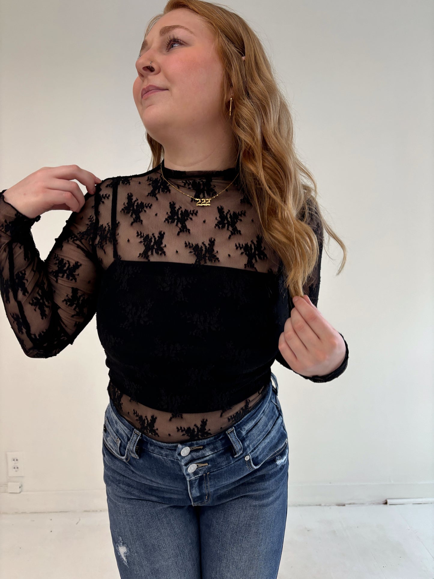 Black Lace Knit Top