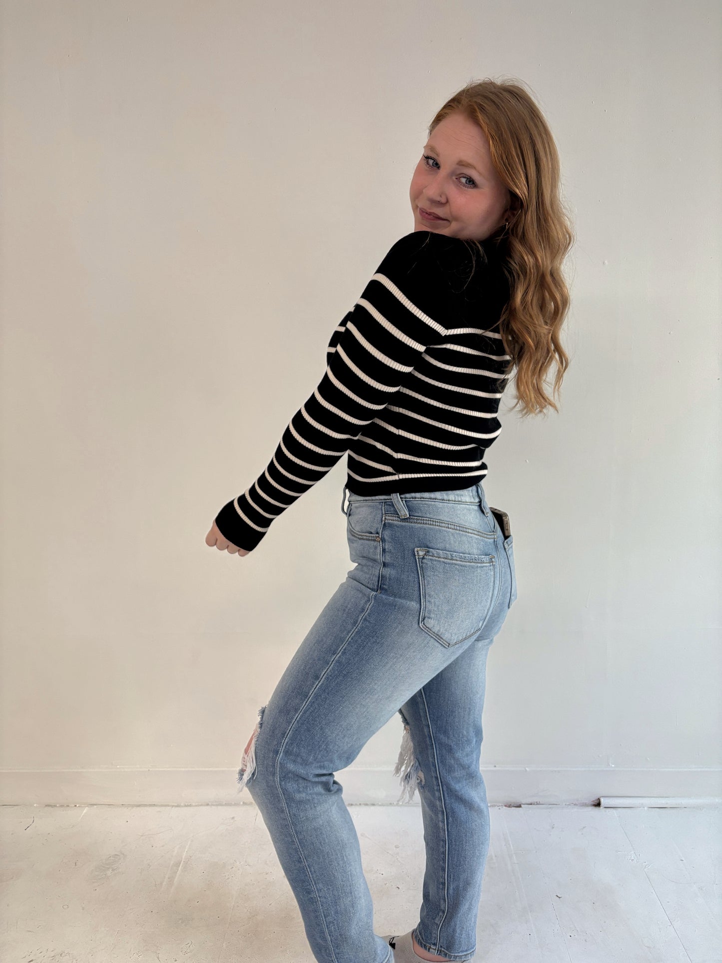 Mock neck Striped Sweater Top