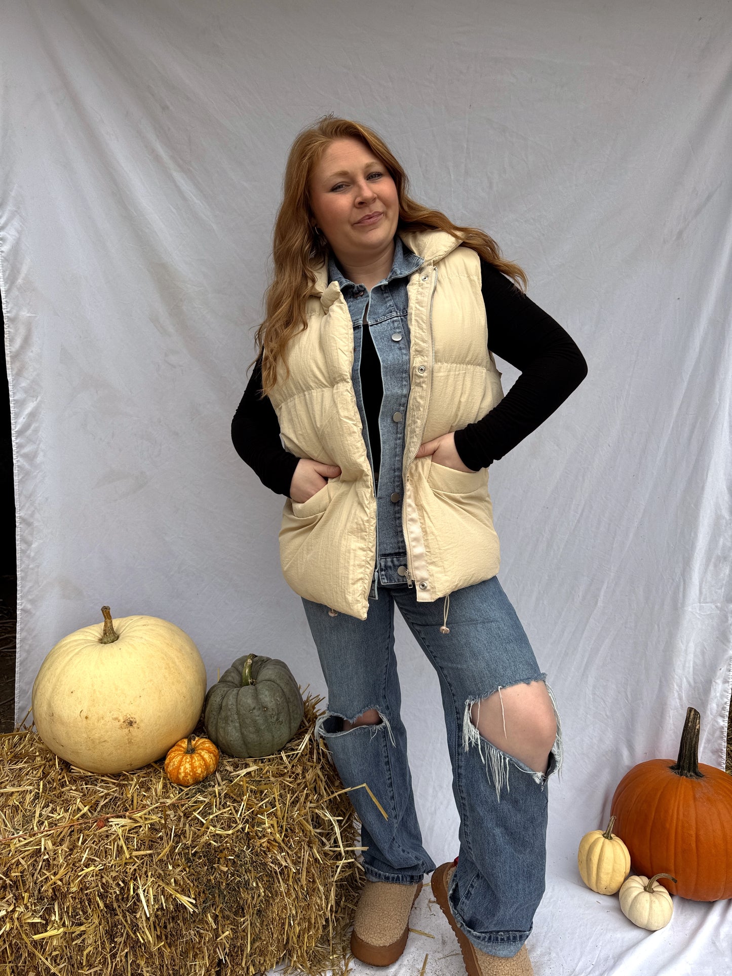 Denim Layered Puffer Vest