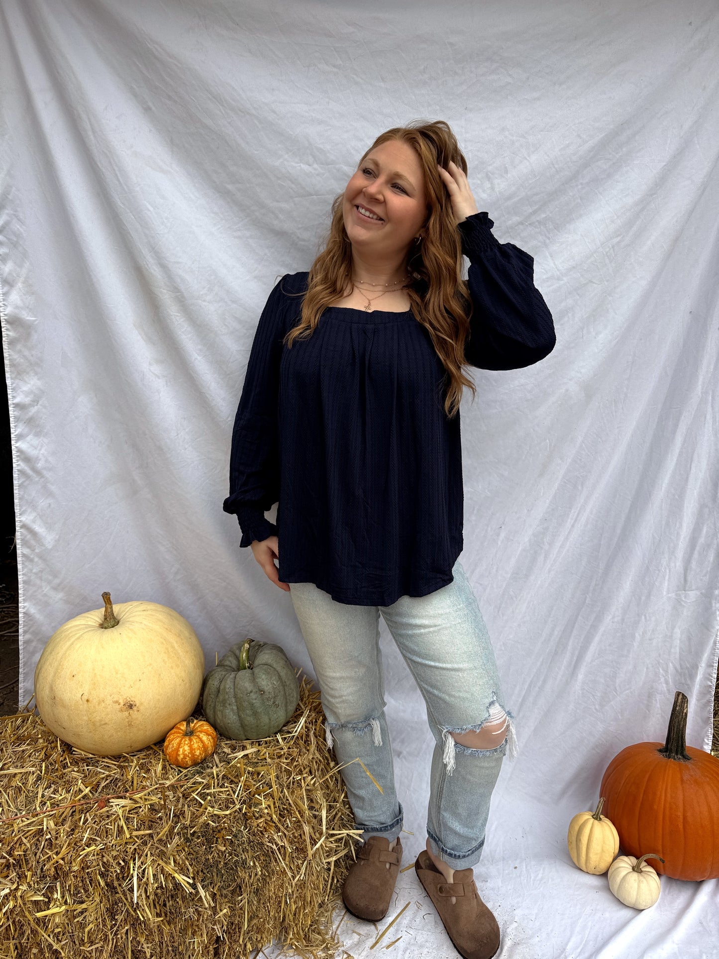 Square Neck Pleated Top