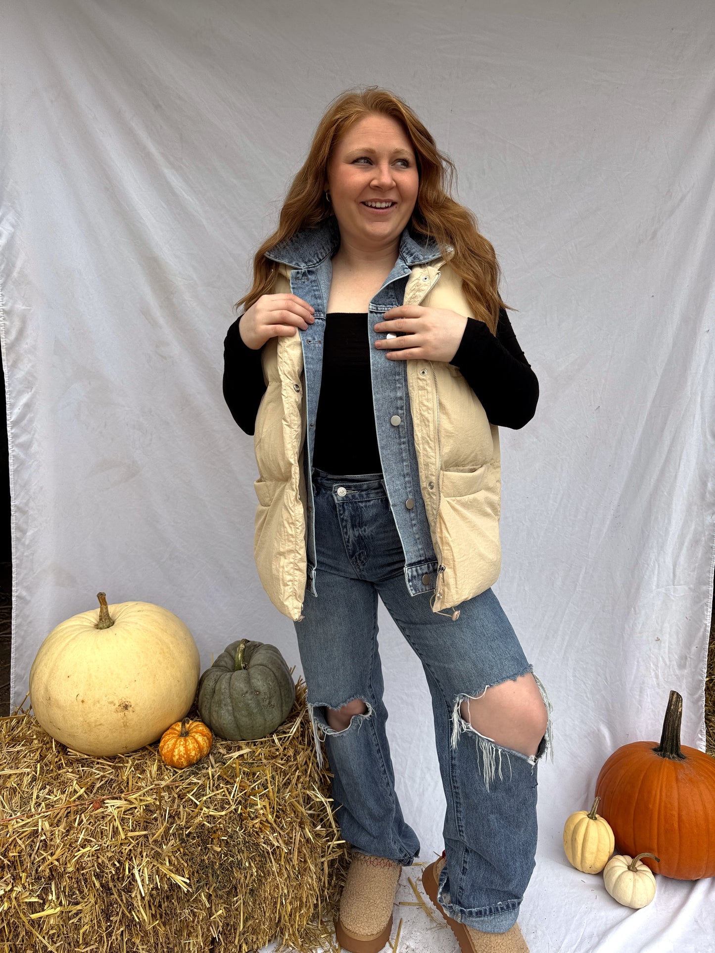 Denim Layered Puffer Vest