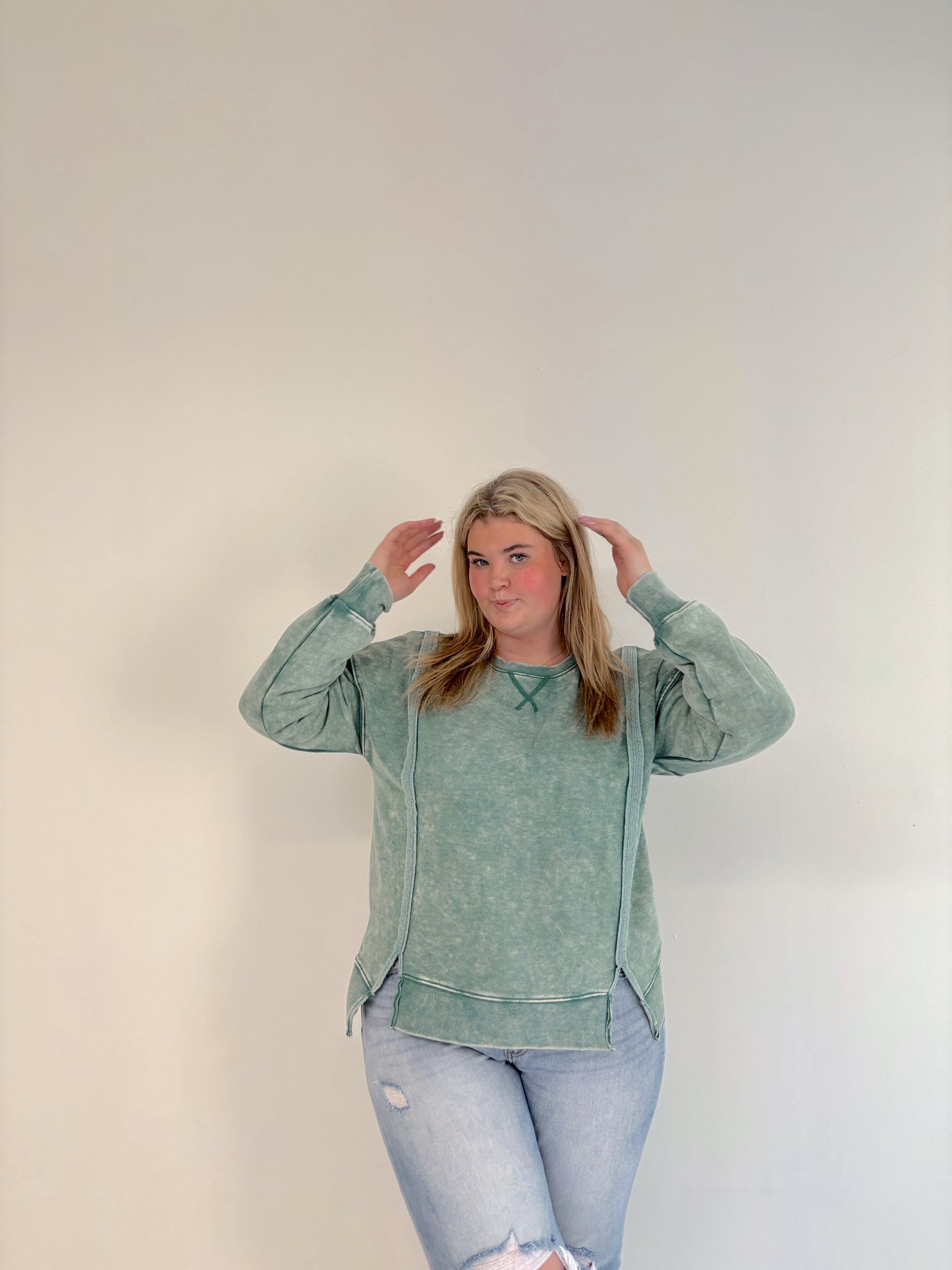 Green Mineral Wash Oversized Top