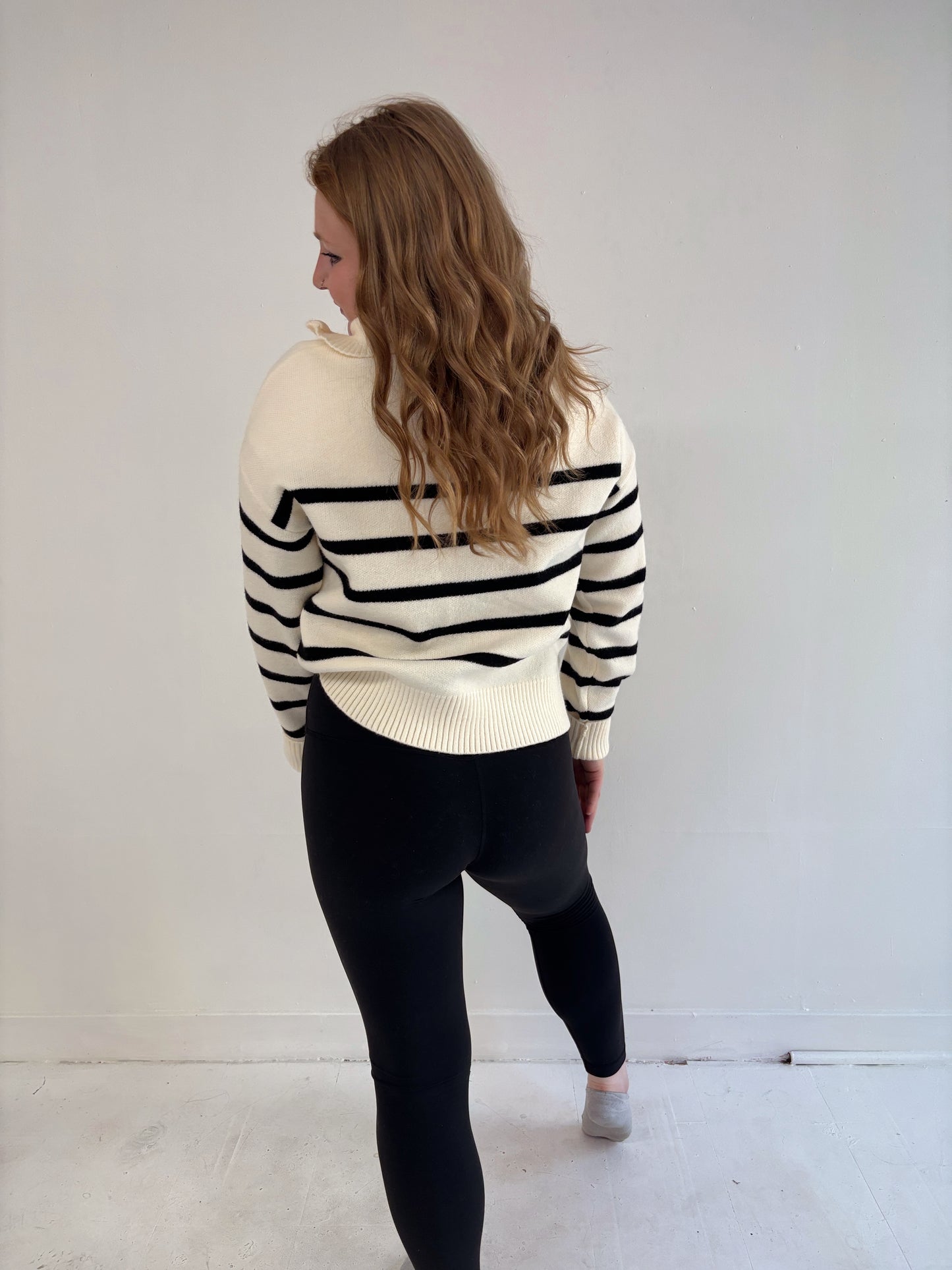 Cream & Black Stripped Half Zip