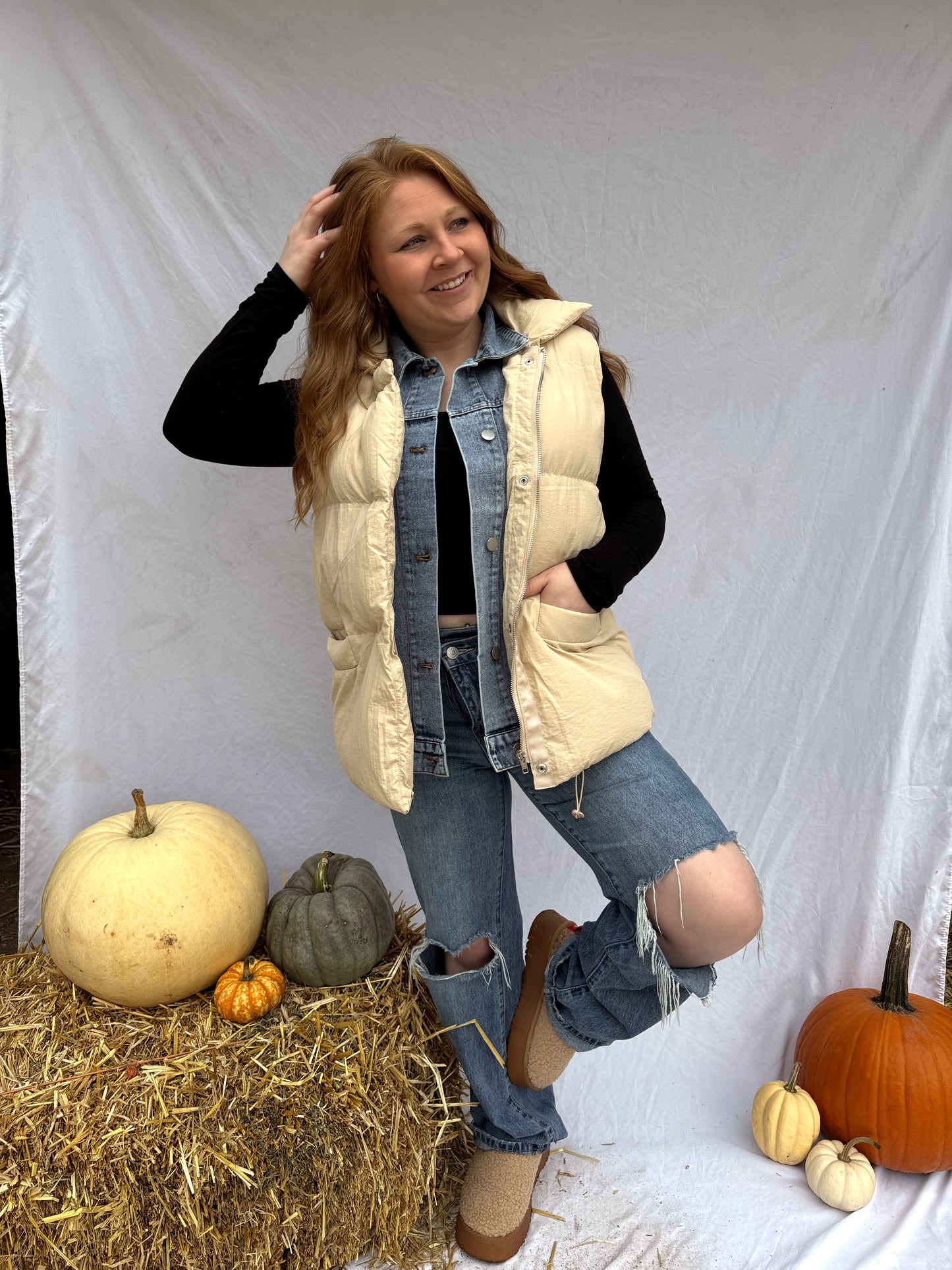 Denim Layered Puffer Vest