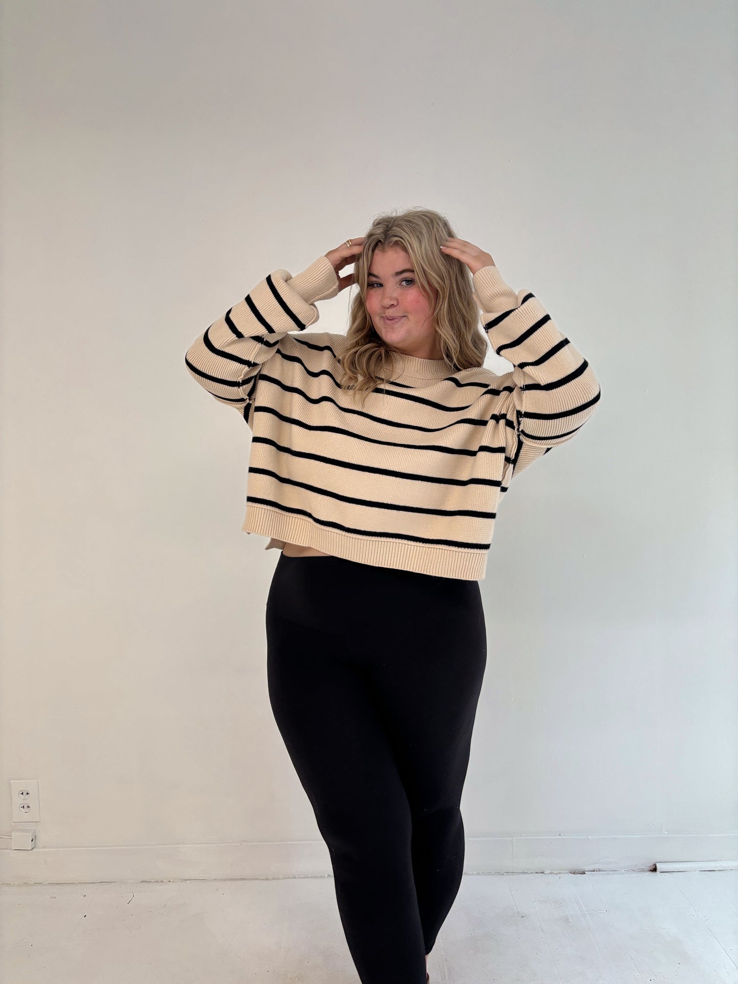 Black Stripe Crop Sweater