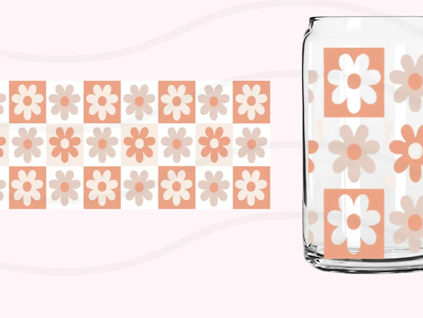 Checkered Flower Glass Cup
