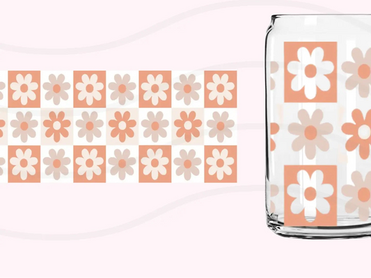 Checkered Flower Glass Cup