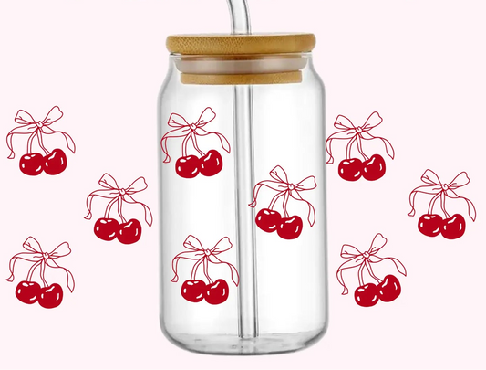 Bow Cherries Glass Cup
