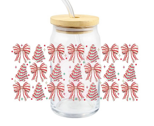 Christmas Tree & Bows Glass Cup