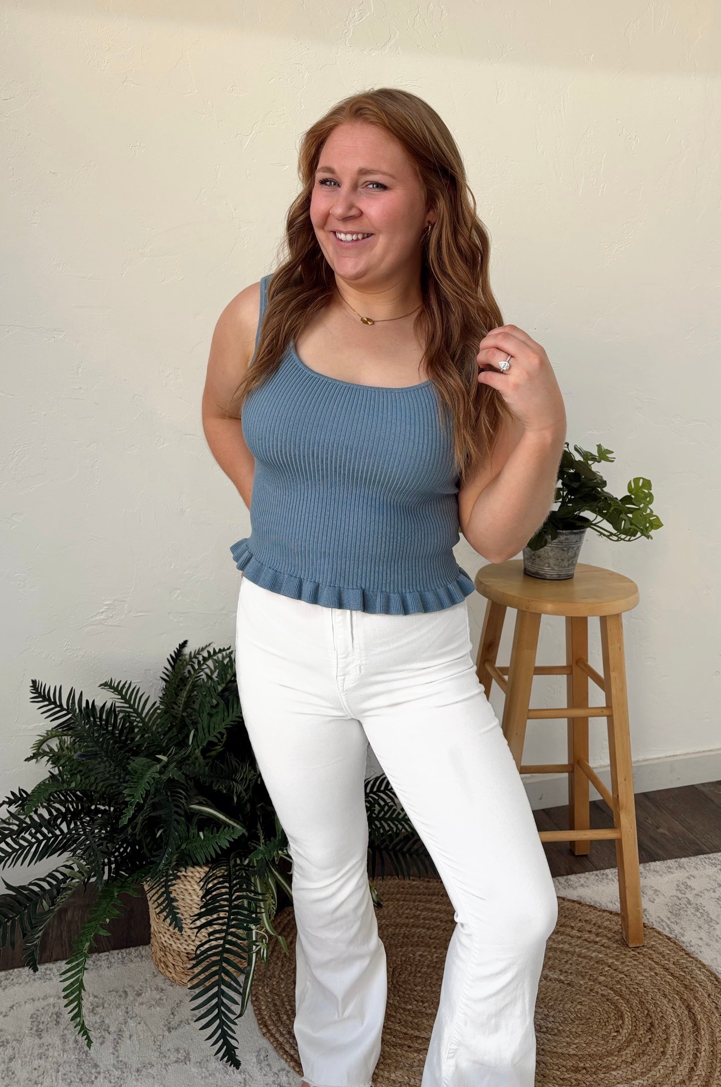 Ribbed Ruffle Tank Top