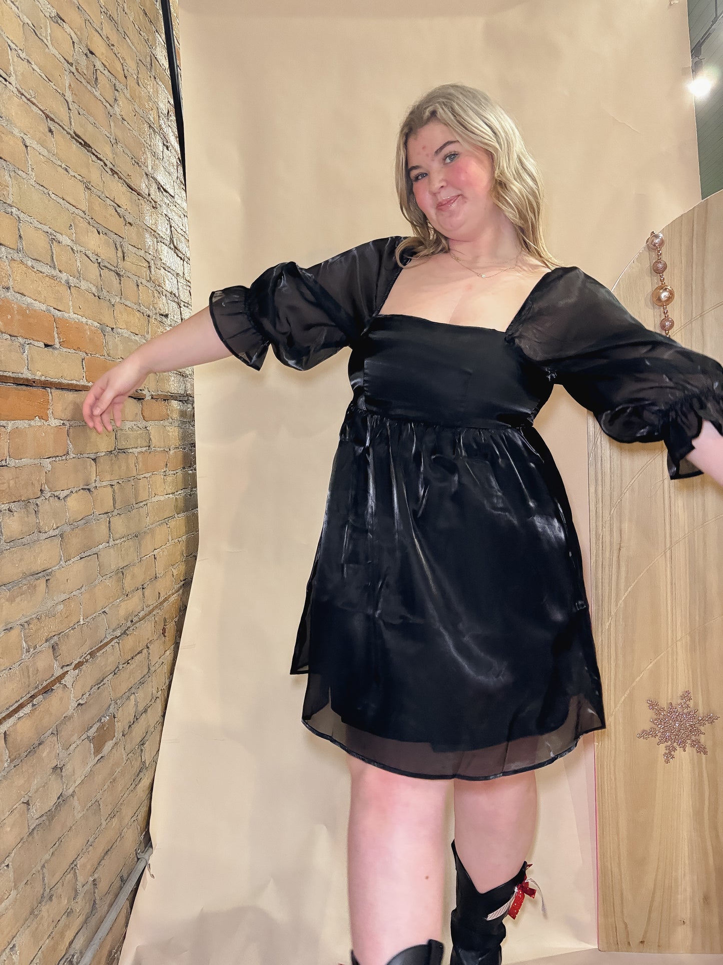 Holiday Party Satin Babydoll Dress