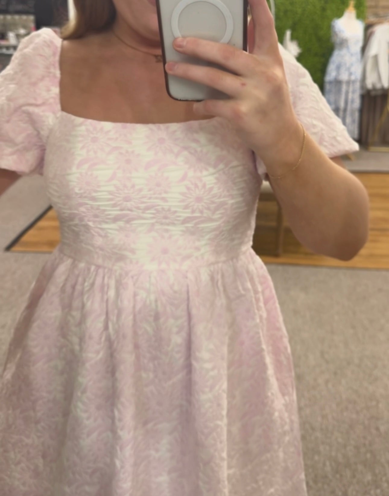 Spring Flower Square Neck Dress - Pink