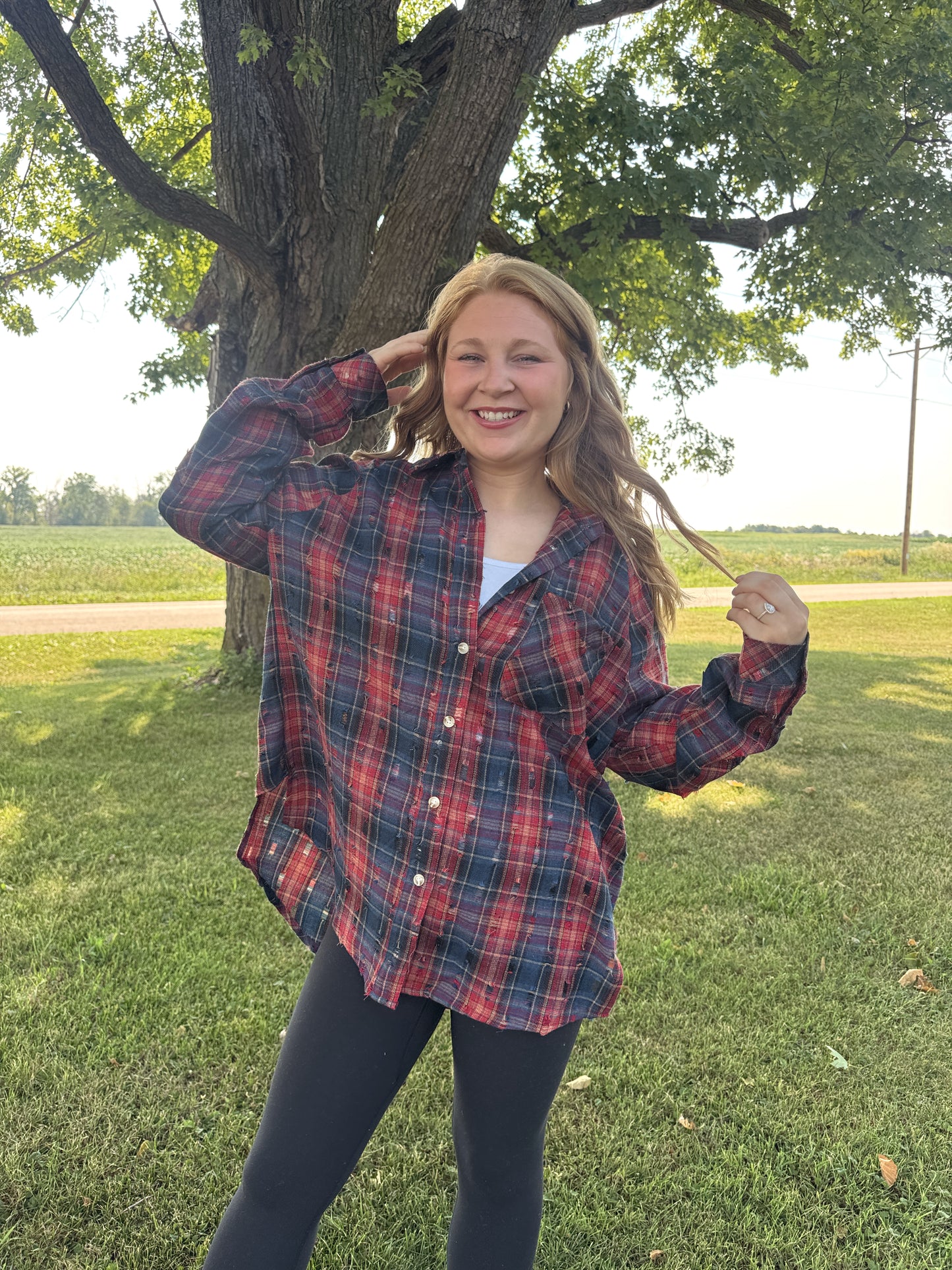 Distressed Plaid Button Up