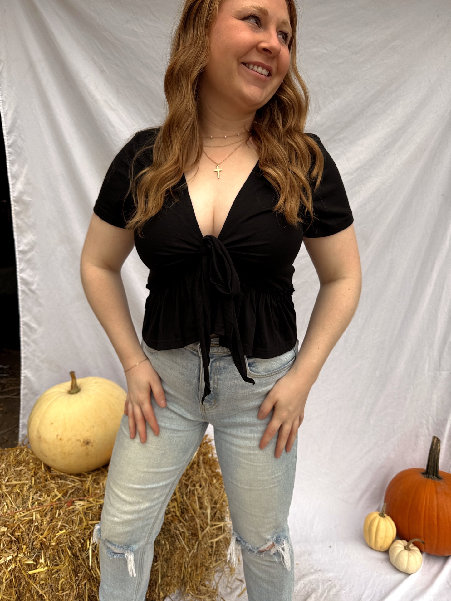 Black Front Tie Top