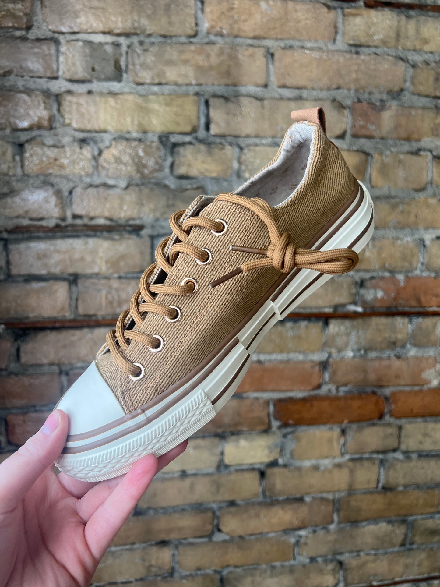 Tan Slouch Lace up Sneaker