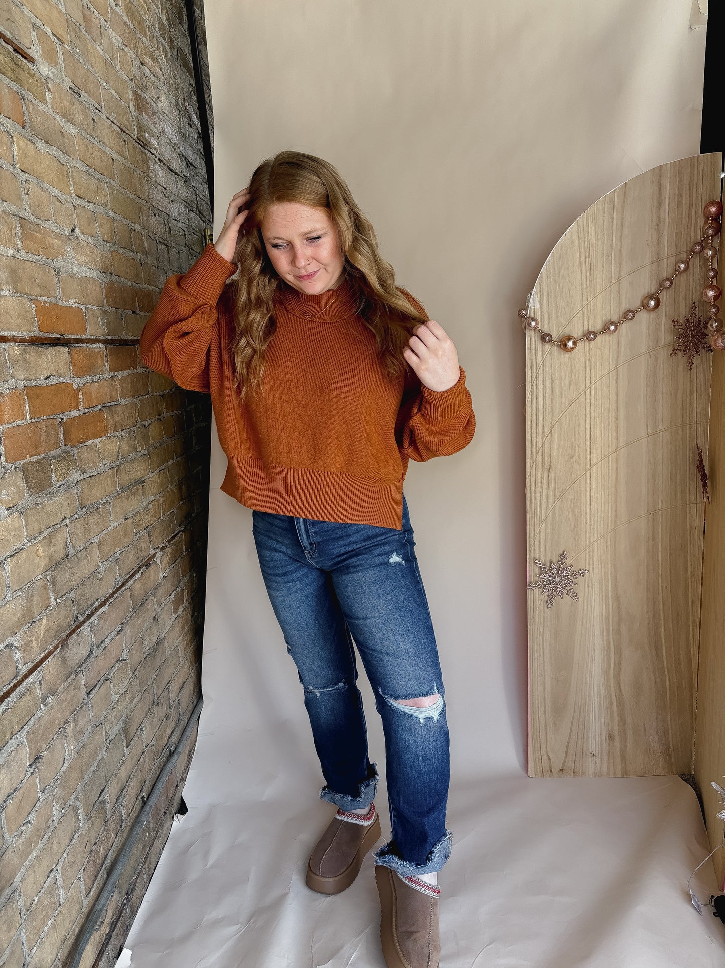 Knitted Mock Neck Pullover Sweater