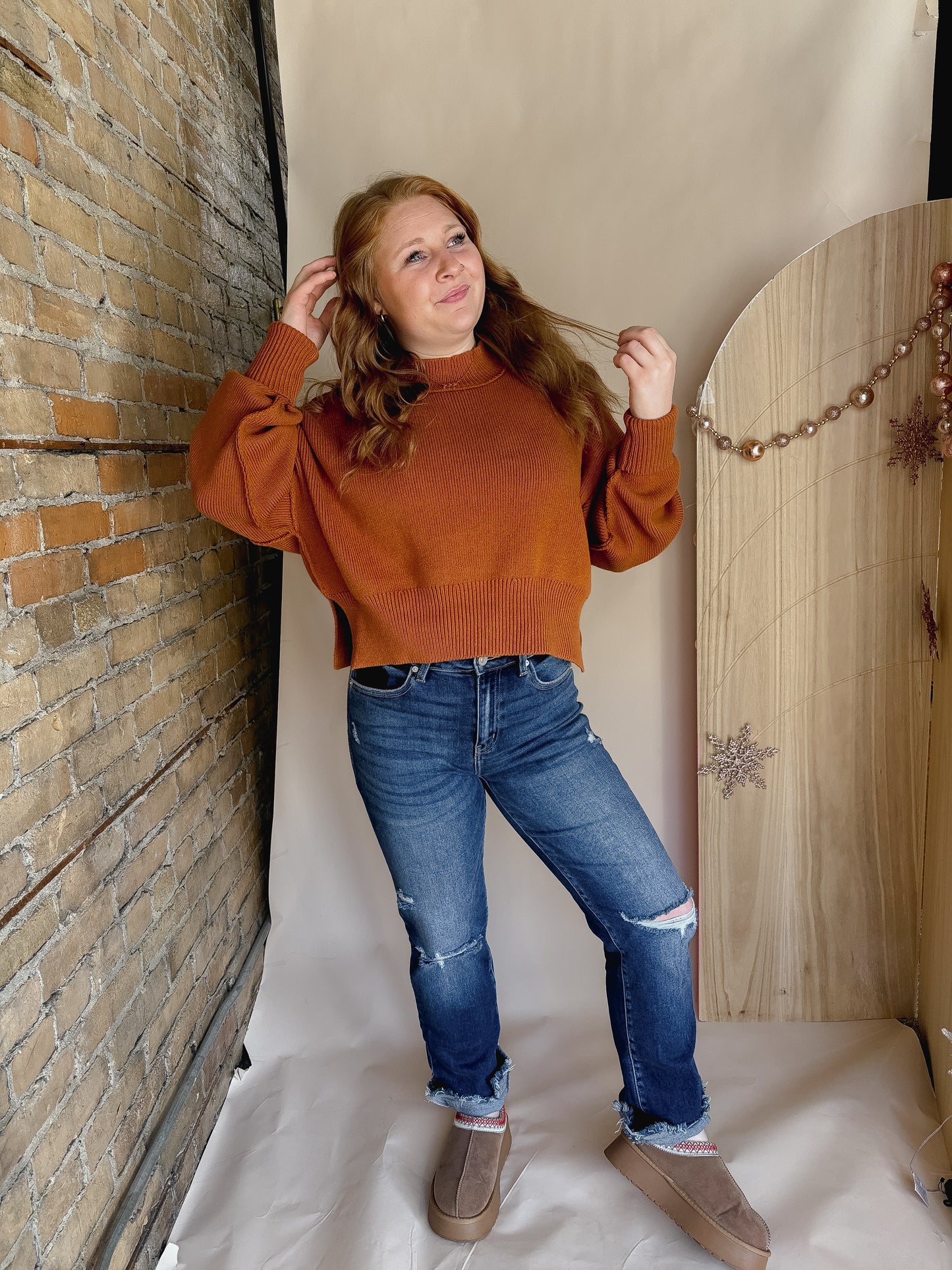 Knitted Mock Neck Pullover Sweater
