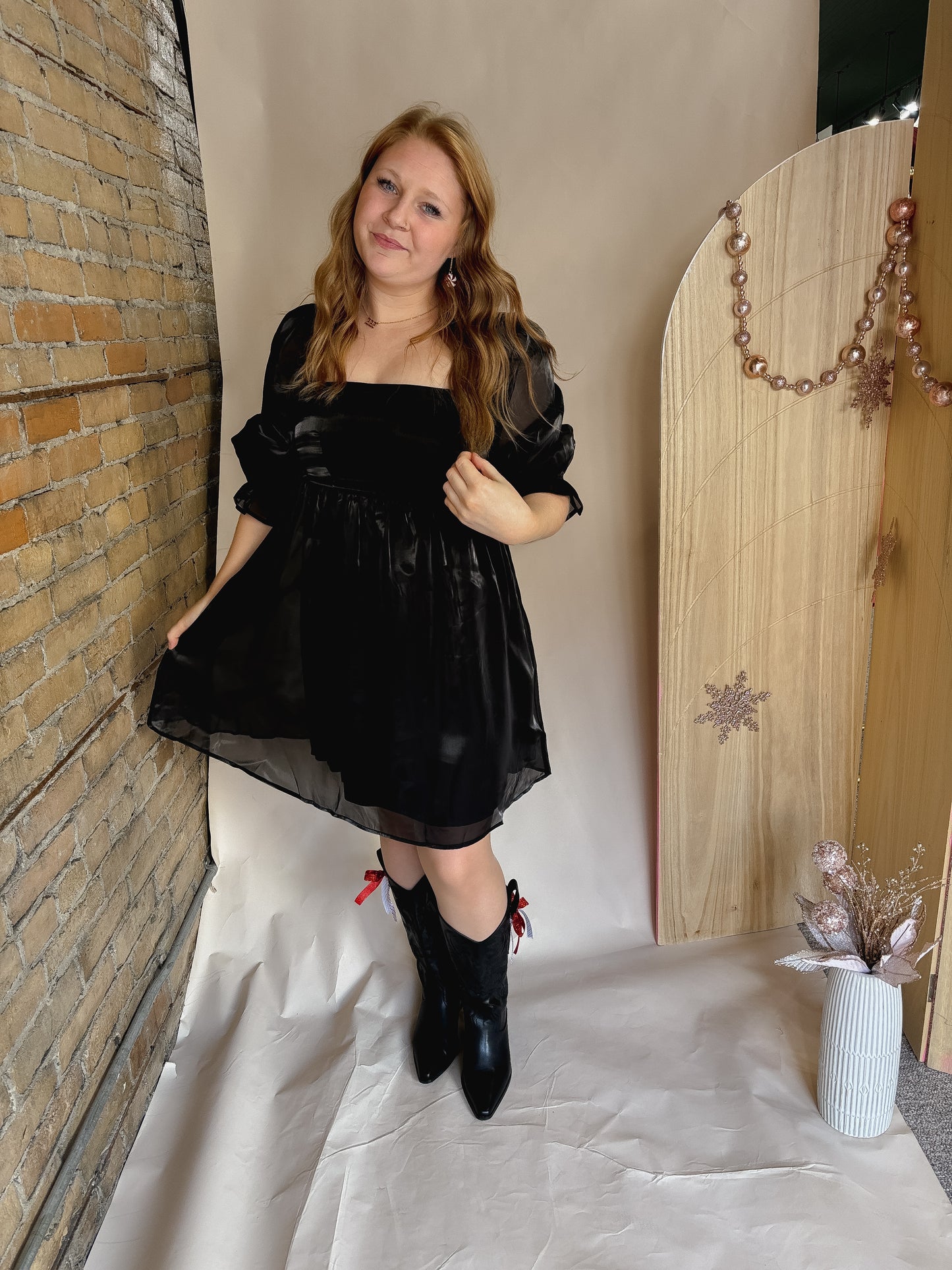Holiday Party Satin Babydoll Dress